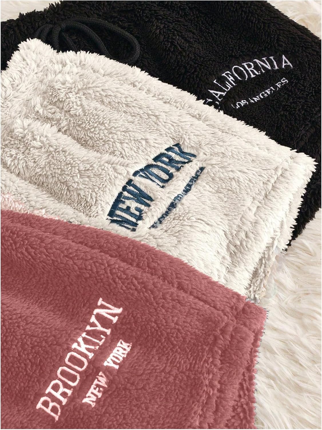 WDIRARA Women's 3 Pack Fuzzy Pajama Shorts Letter Embroidery Drawstring Waist Lounge Sleep Shorts - Image 4