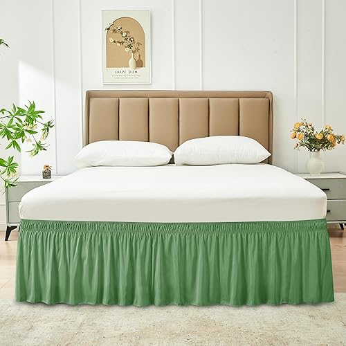 Vista 37 de Biscaynebay - Faldón envolvente matrimonial y matrimonial XL de 15 pulgadas, con volantes, elástico, ajustable, gris plateado, resistente a las Gris