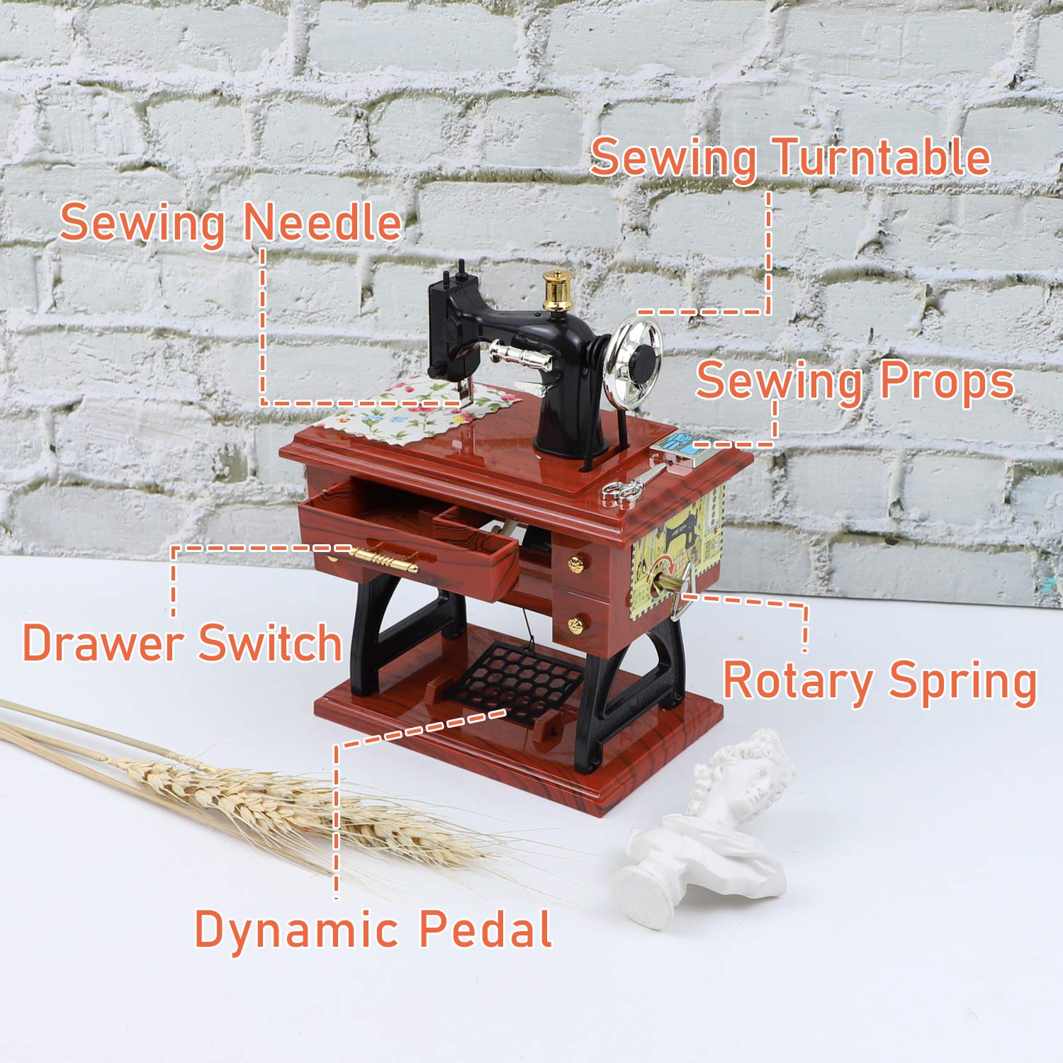 Caja de música para máquina de coser, decoración clásica clásica de escritorio, Navidad, día de San Valentín, 1 paquete 7