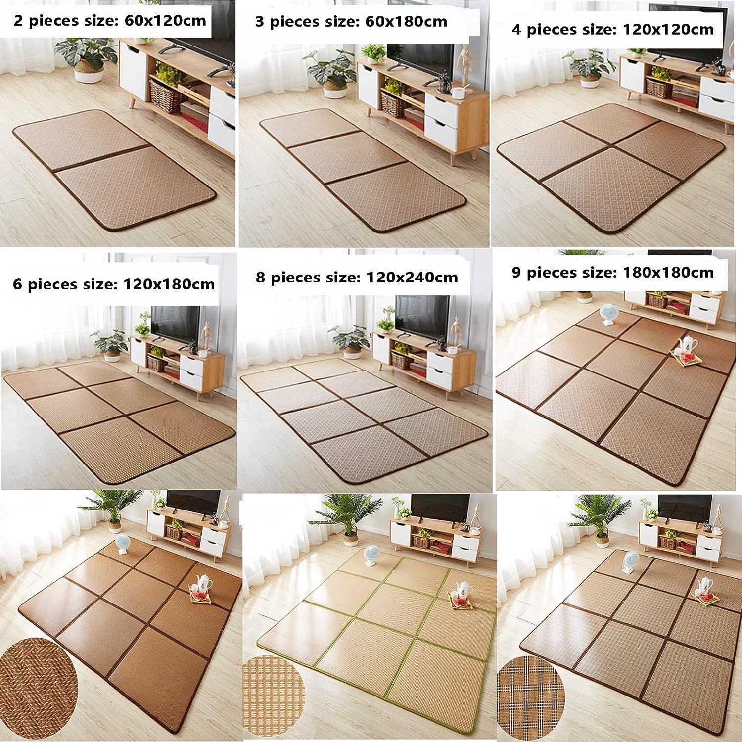 MIAOXIAO Japanische Tatami Matte Tatami Matratze japanische Bodenmatte Rattan rutschfest atmungsaktiv Tatami-Teppich Matte Krabbelmatte,2,60X120CM(2: Pieces)