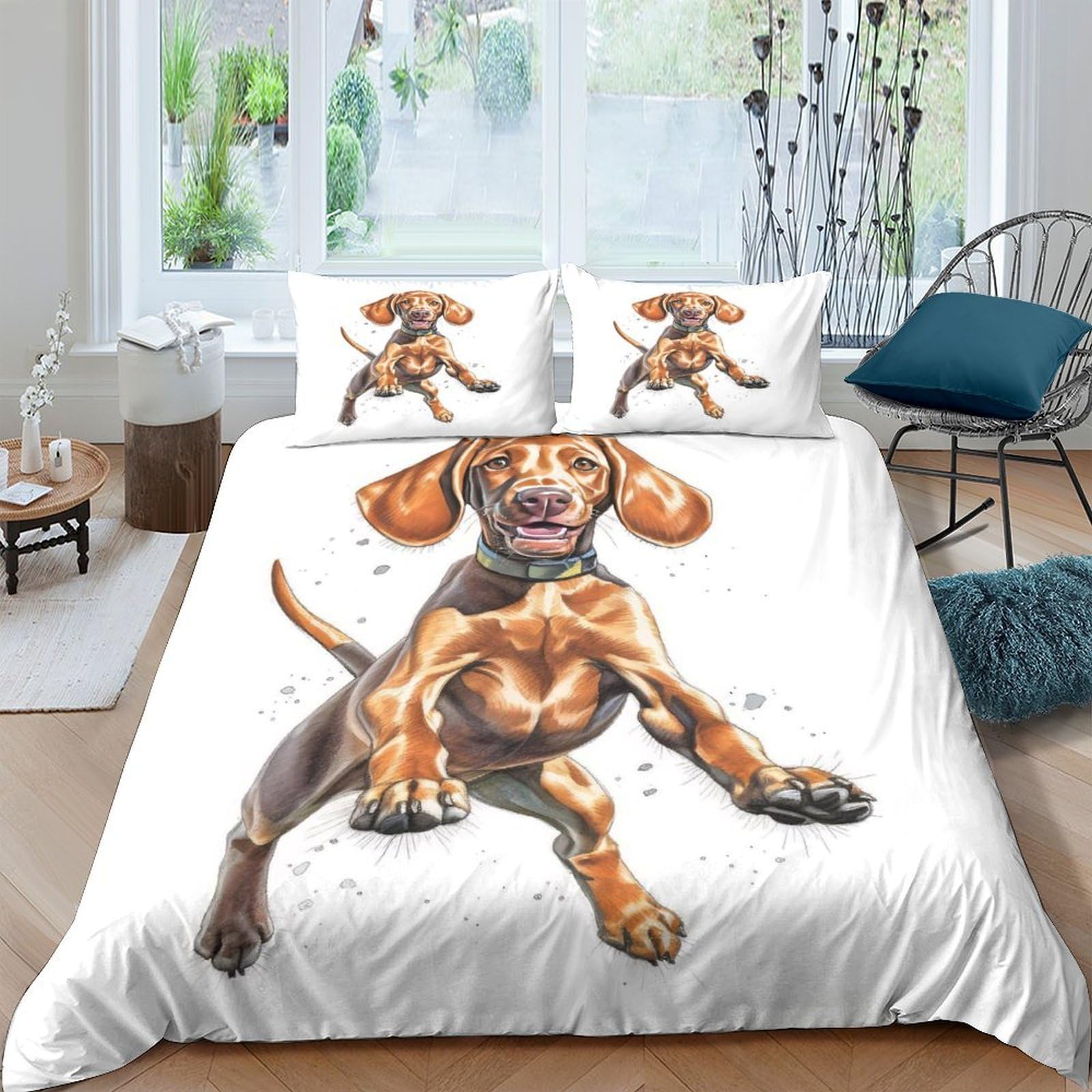 Ctjqhvkz Style-4 3D Printed Playful Dog Fitted Sheet Microfiber Soft Non Slip Cartoon Puppy Bed Cover For Bedroom Guestroom Decor Single（135X200cm）