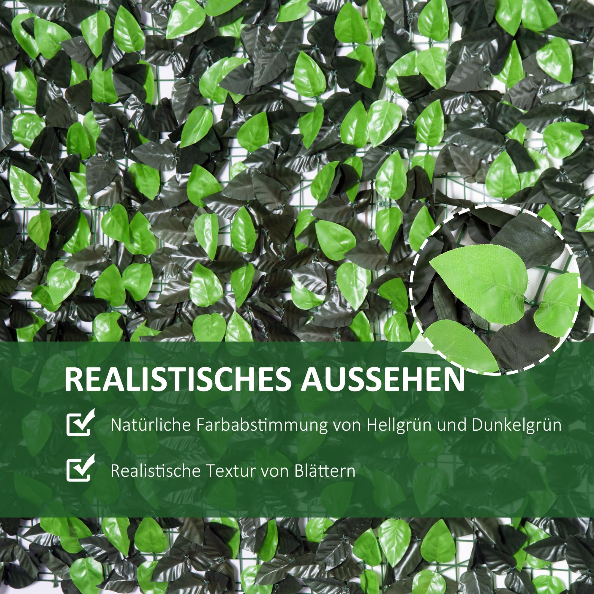 Outsunny Künstlicher Hecken Sichtschutz UV Geschützt 300 x 100 cm Grün | Balkon Sichtschutze, Zaun Sichtschutzgitter Mit Blättern, Hecken Zaun, WandKünstliche, für Garten Hochzeit