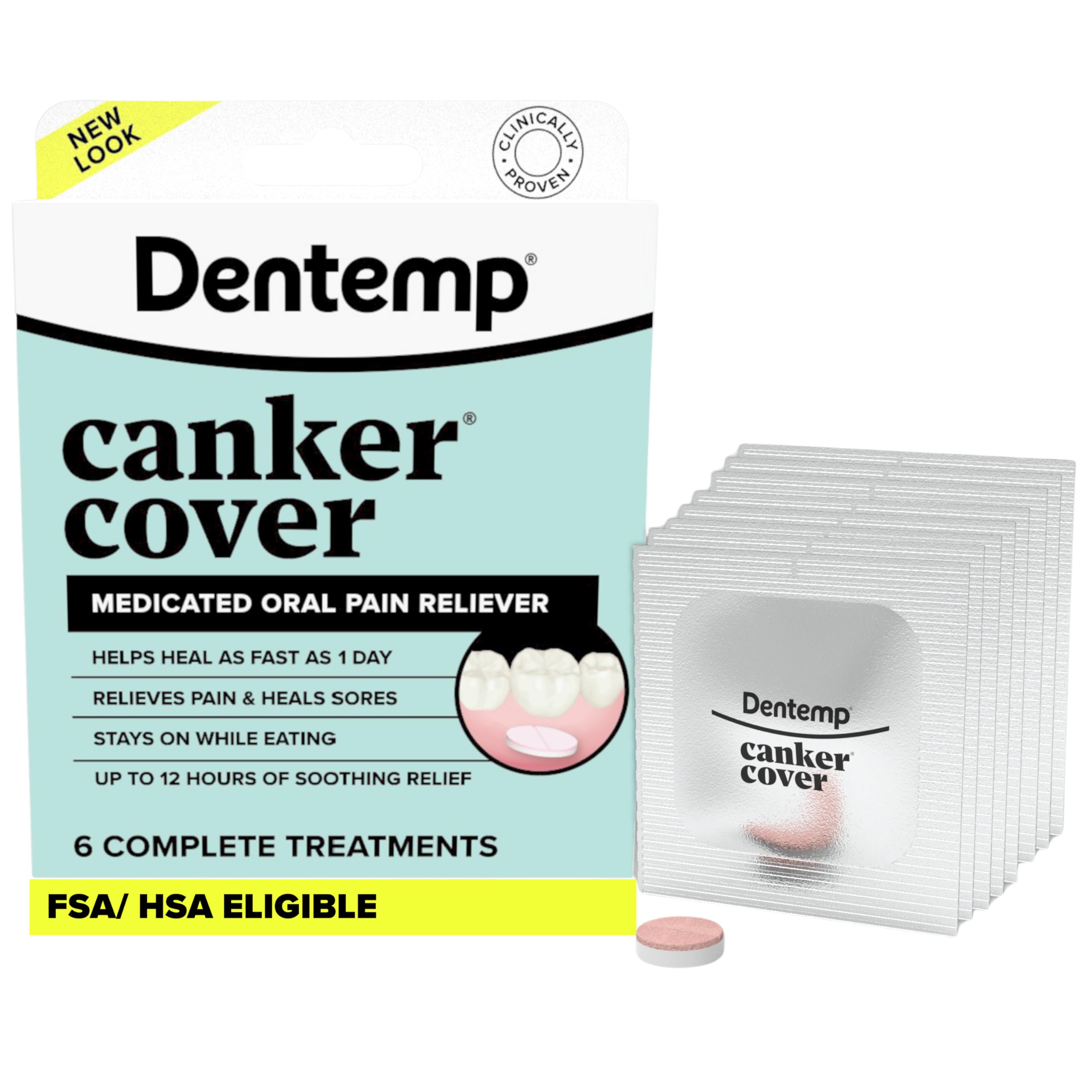 Canker Cover - Canker Sore Medicine Pain Reliever (6 Counts) - Canker Sore Treatment to Relieve Canker Pain, Mouth Sores & Mouth Irritation - Fast Acting Relief