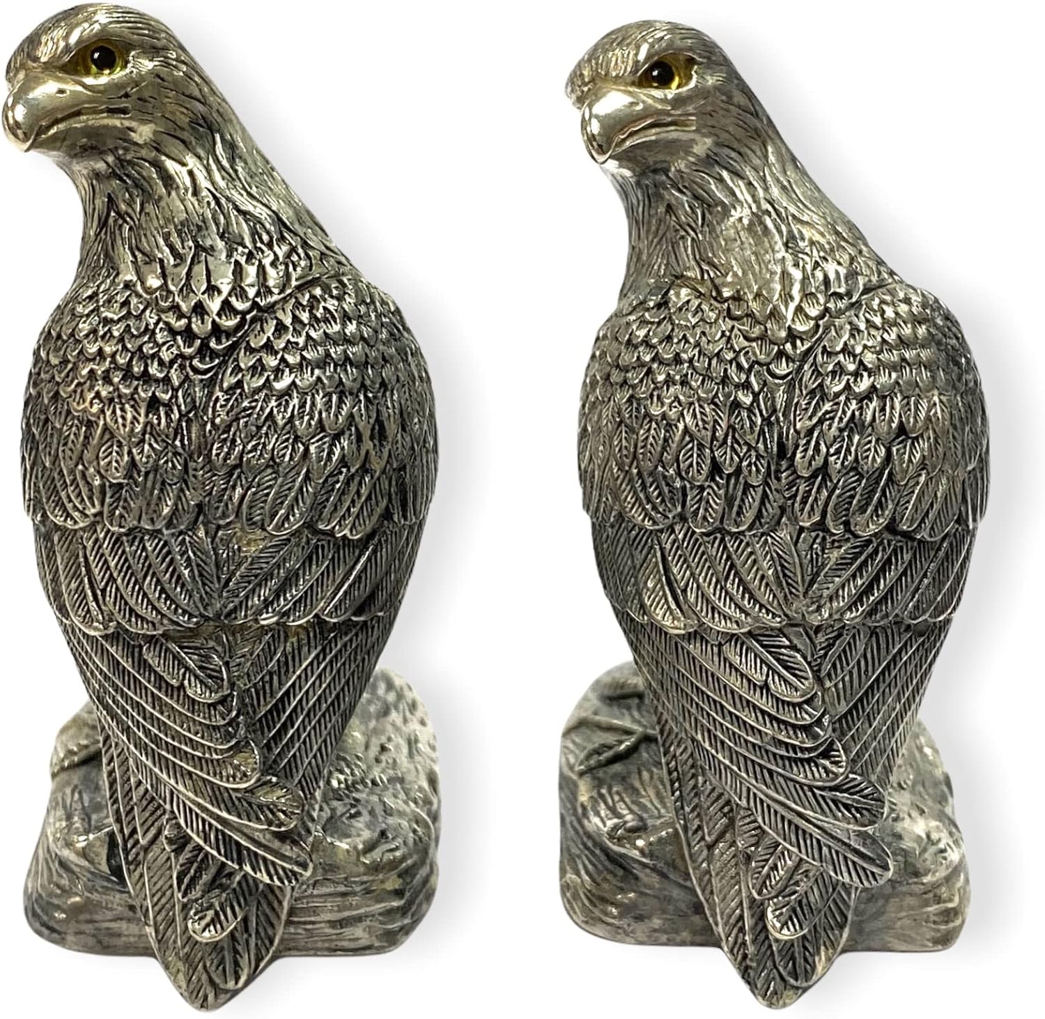 Novelty Style Eagle Pair with Glass Eyes Salt and Pepper Shaker Pots 925 Silver Plated