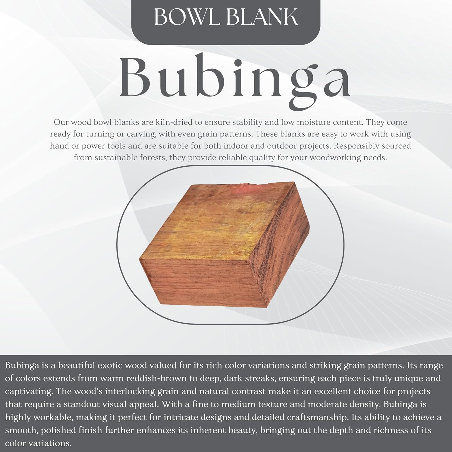 Exotic Wood Zone bubinga Unfinished Wood Bowl Blanks Kiln Dried | Hardwood Square Blocks for DIY Woodworking Enthusiasts Wood Pieces for Wood Crafts and Projects (4" x 4" x 2")