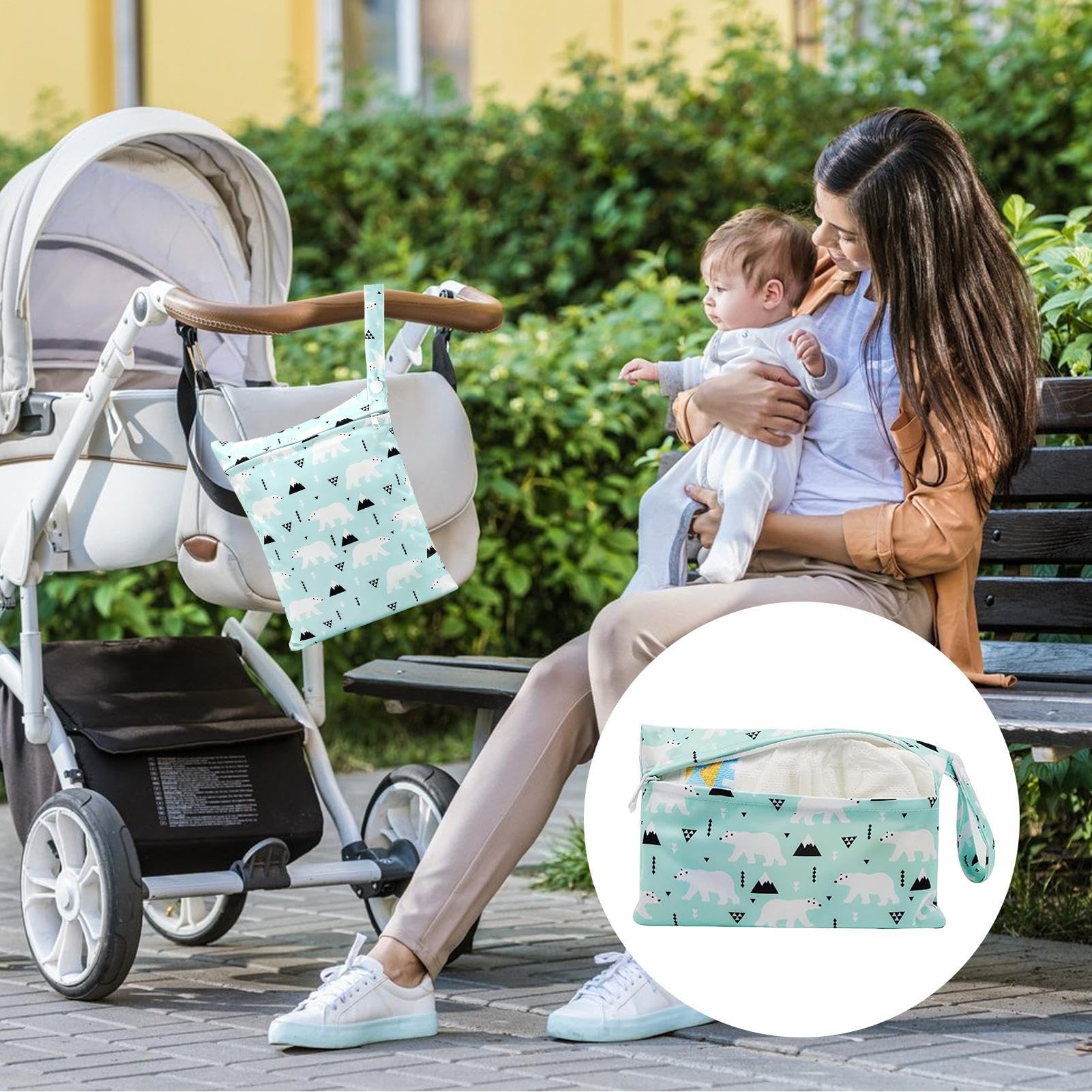 Sac à Langer Réutilisable à Fermeture Éclair en Tissu Humide et Sec pour Maillots de Bain, Lingettes, Vêtements