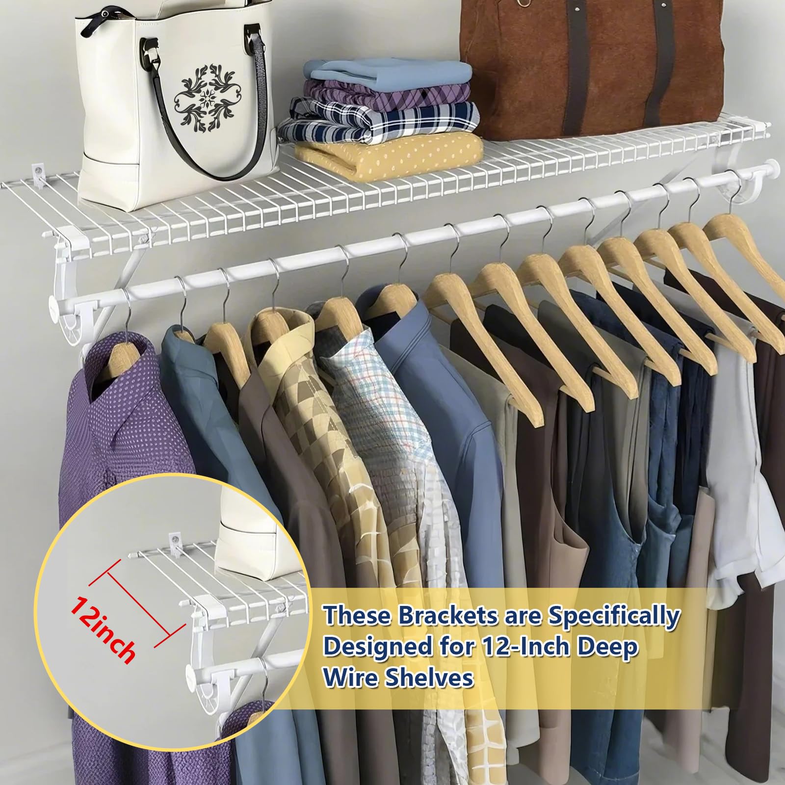 Set di staffe per mensole da 30,5 cm, include 6 clip per mensole in filo metallico e 2 staffe terminali, adatte per l'installazione di armadi e staffe a parete (2)