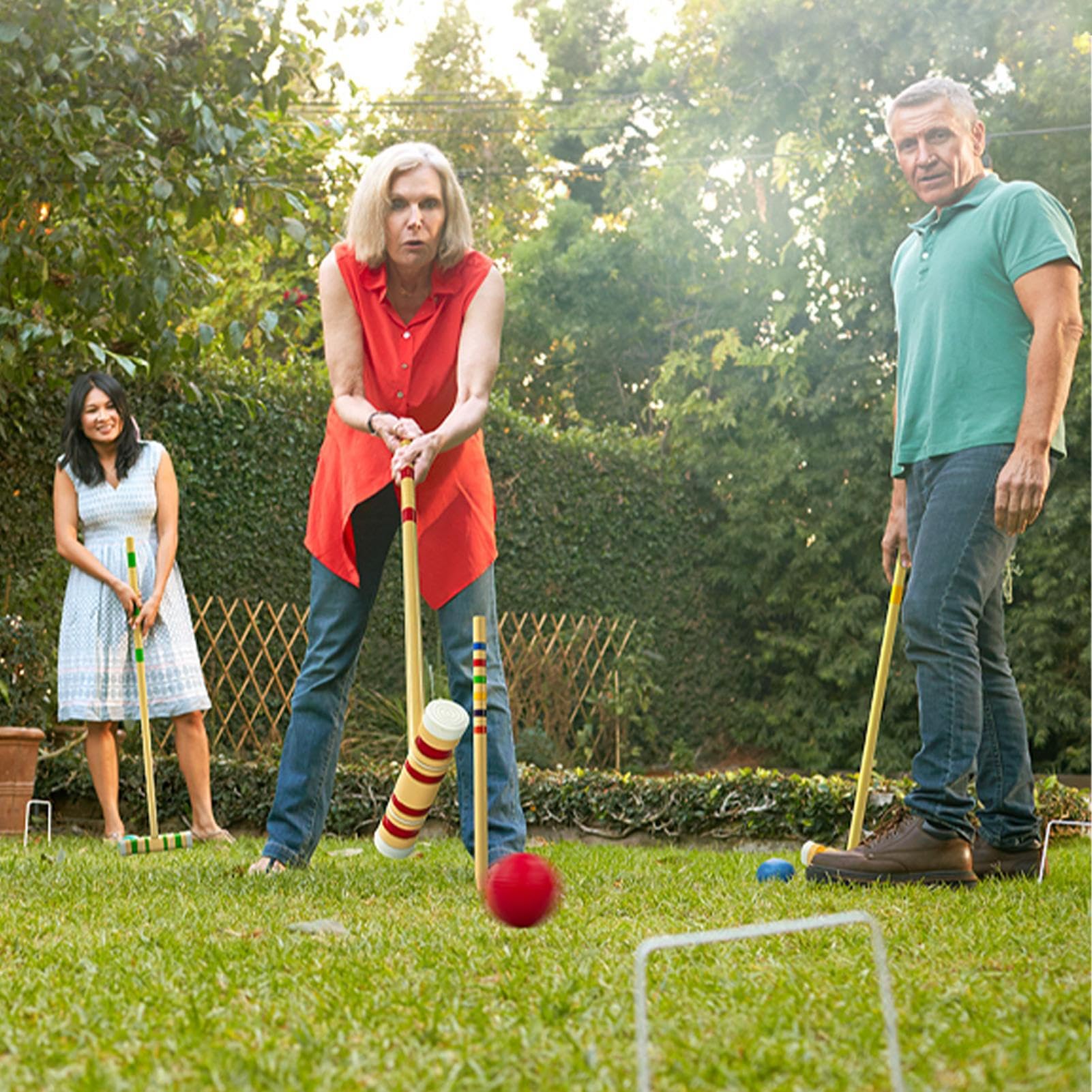 Krocket -Set für Erwachsene, Krocket -Set | Krocket-Krocketset für 6 Spieler, mit Holzschlägern, bunten Bällen, robust, perfekt - Tragbare Outdoor -Aktivitäten, Holzsportset für Rasen, Hinterhof, Park
