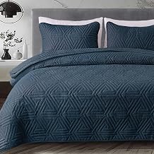 Whale Flotilla Soft Geometric King Quilt Set for All Seasons, Navy
