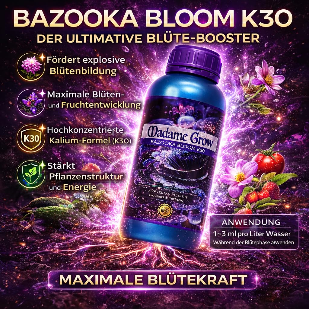 MADAME GROW - Płynny nawóz organiczny - Nawóz na kwitnienie - Wzmacniacz pąków - Super koncentrat potasu - BAZOOKA BLOOM K30 - (1L)