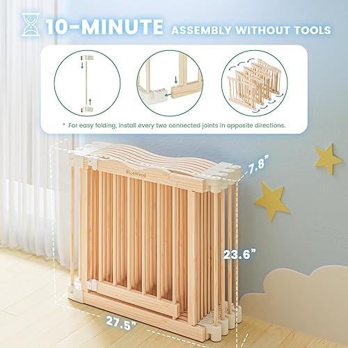 Miniatura 2 de Corralito de madera plegable Patio de juegos de madera ajustable para bebés con cerradura a prueba de niños, valla de seguridad grande para