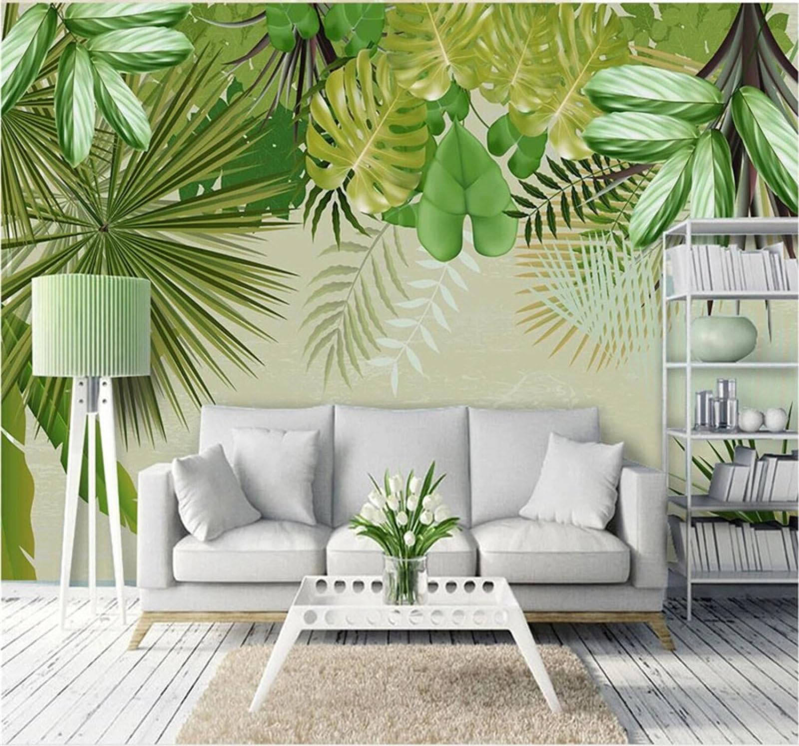 Wallpaper-3D-Xlm 400Cm×280Cm(B×H) Minimalist Fresh Plants Green Leaves Rustic 3D Wallpaper Easy Install Feature Office Living Room Sofa Bedroom Tv Background Wall Decoration-400Cm×280Cm