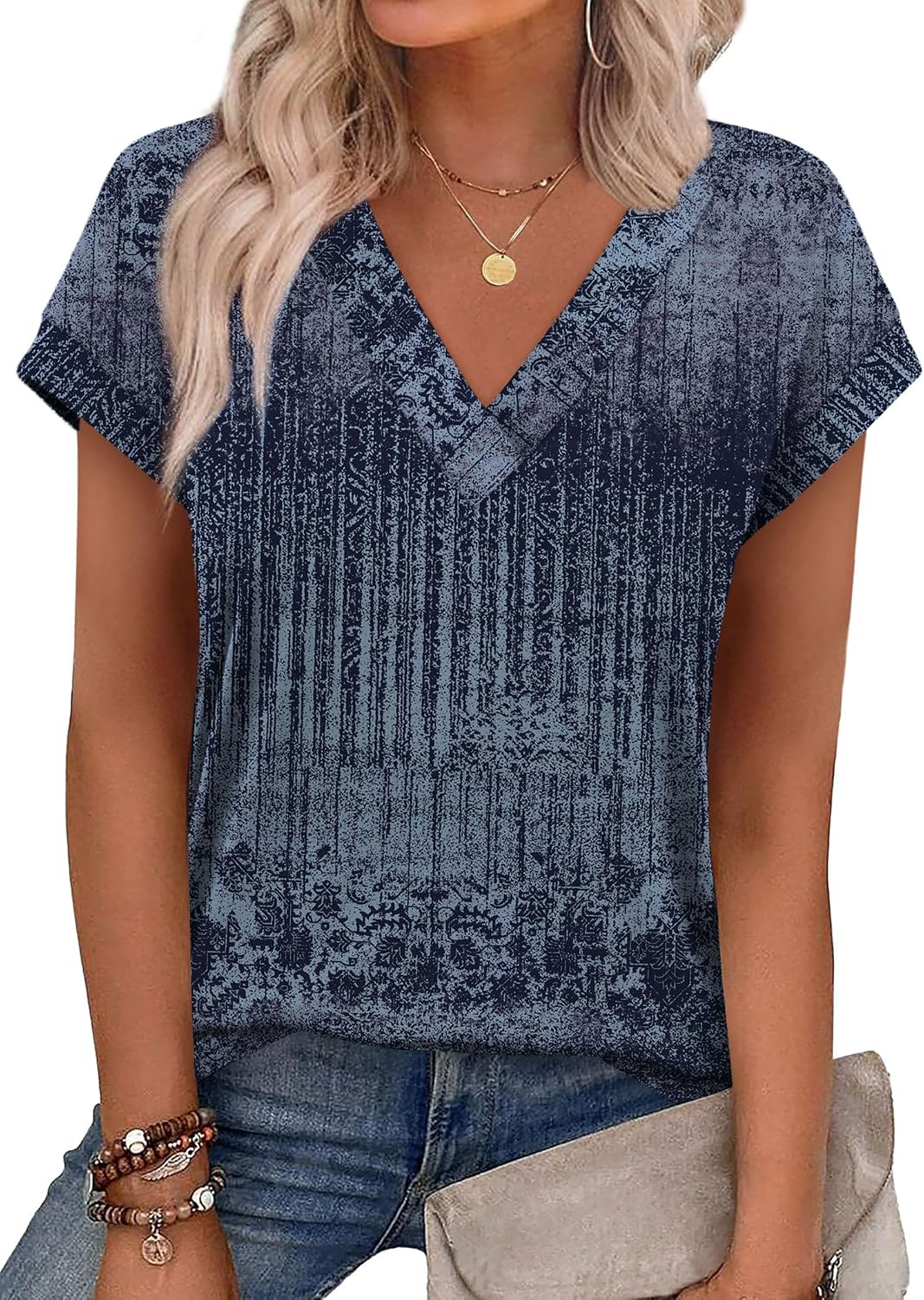 XIEERDUO Womens Summer Tops Short Sleeve Shrits 2026 Trendy V Neck Spring Outfits Beach Vacation Clothes
