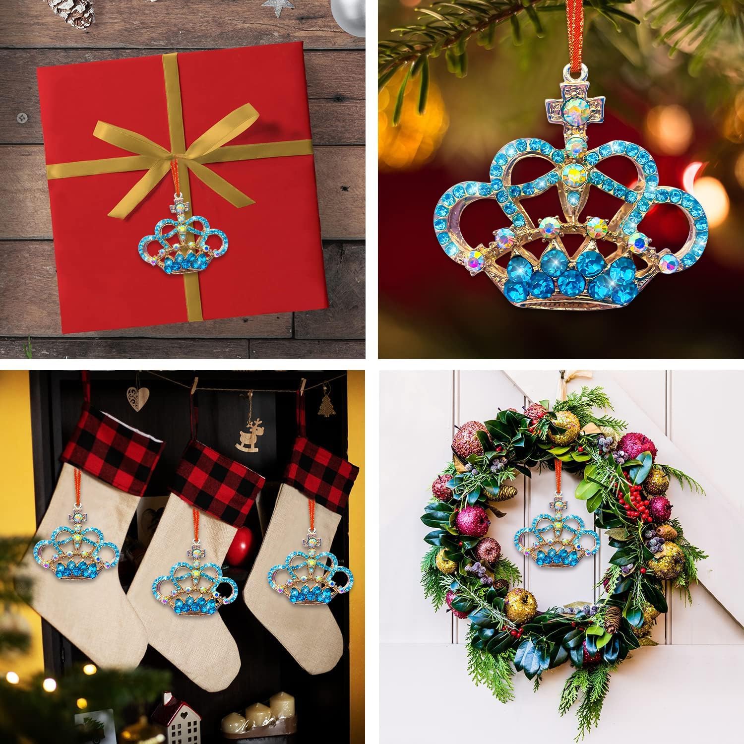 Crown Christmas Ornaments Crown Ornament for Christmas Tree Metal Crown Keepsake Ornaments Princess Blue Crown Ornament for Xmas Tree Home Party Decor Xmas Gift for Girls Woman Couple - Image 5