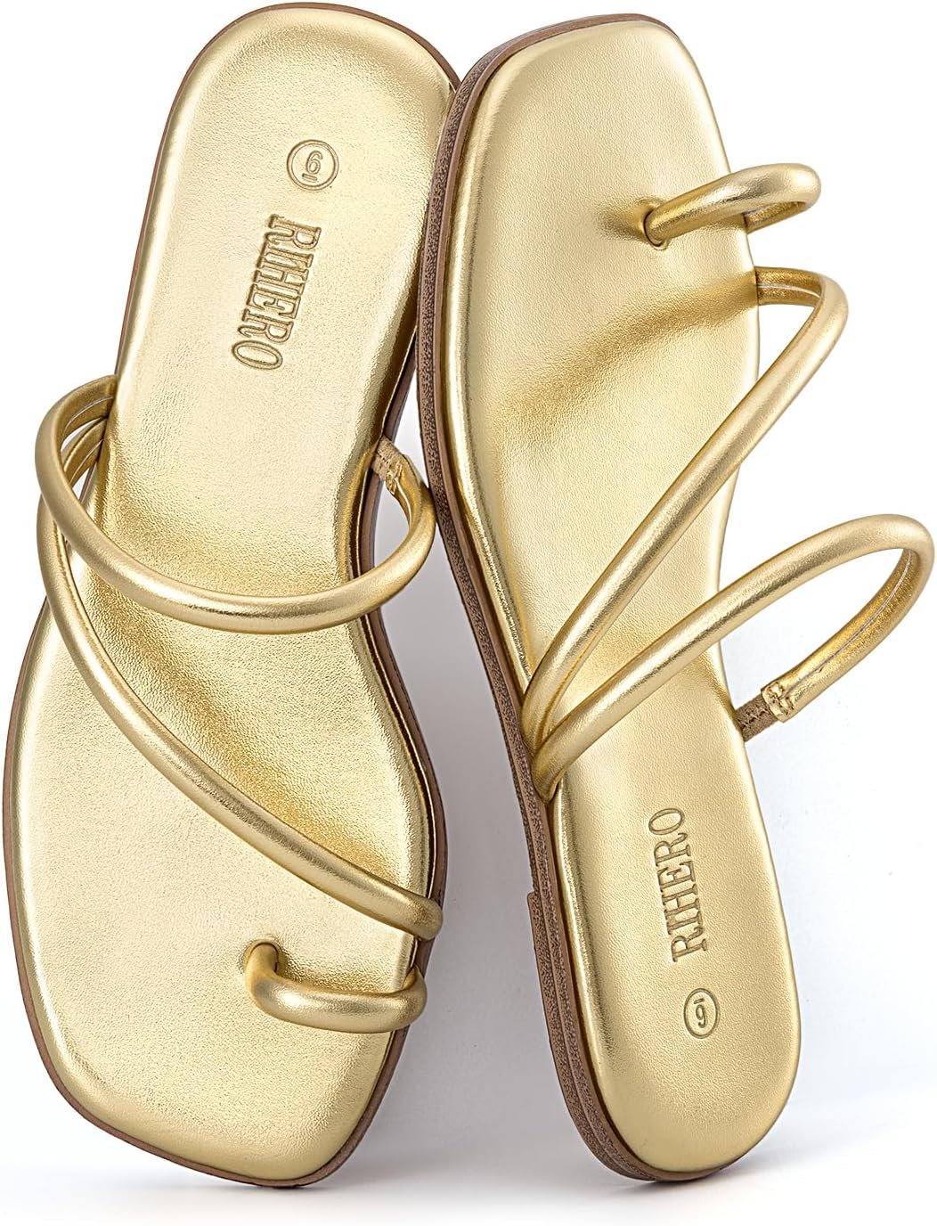 Rihero Women's Slide Sandals Comfortable Square Toe Beach Slip On Strappy Thong Flat Sandals - Image 6