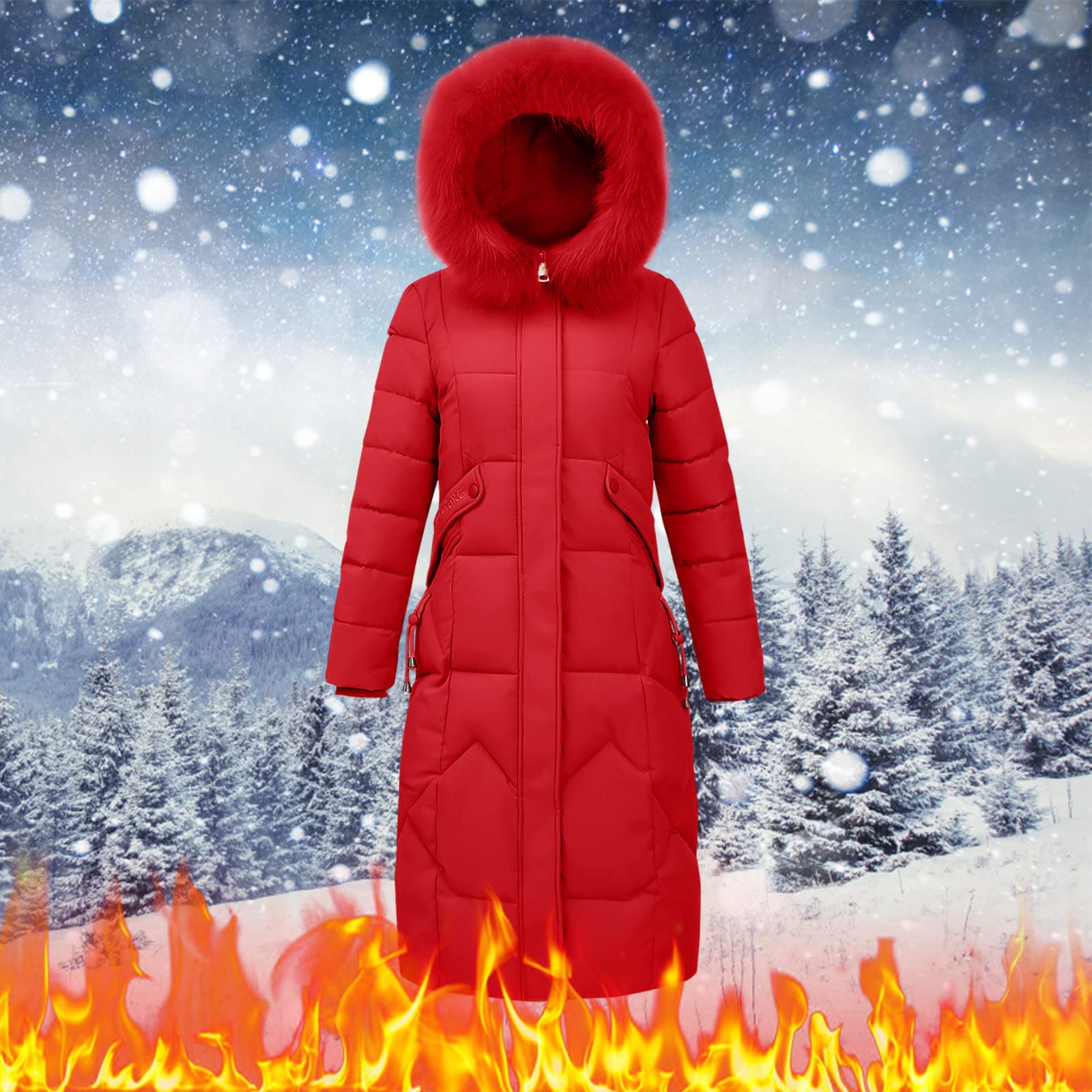 Cappotto invernale da donna, lungo, elegante, trapuntato, con cappuccio in