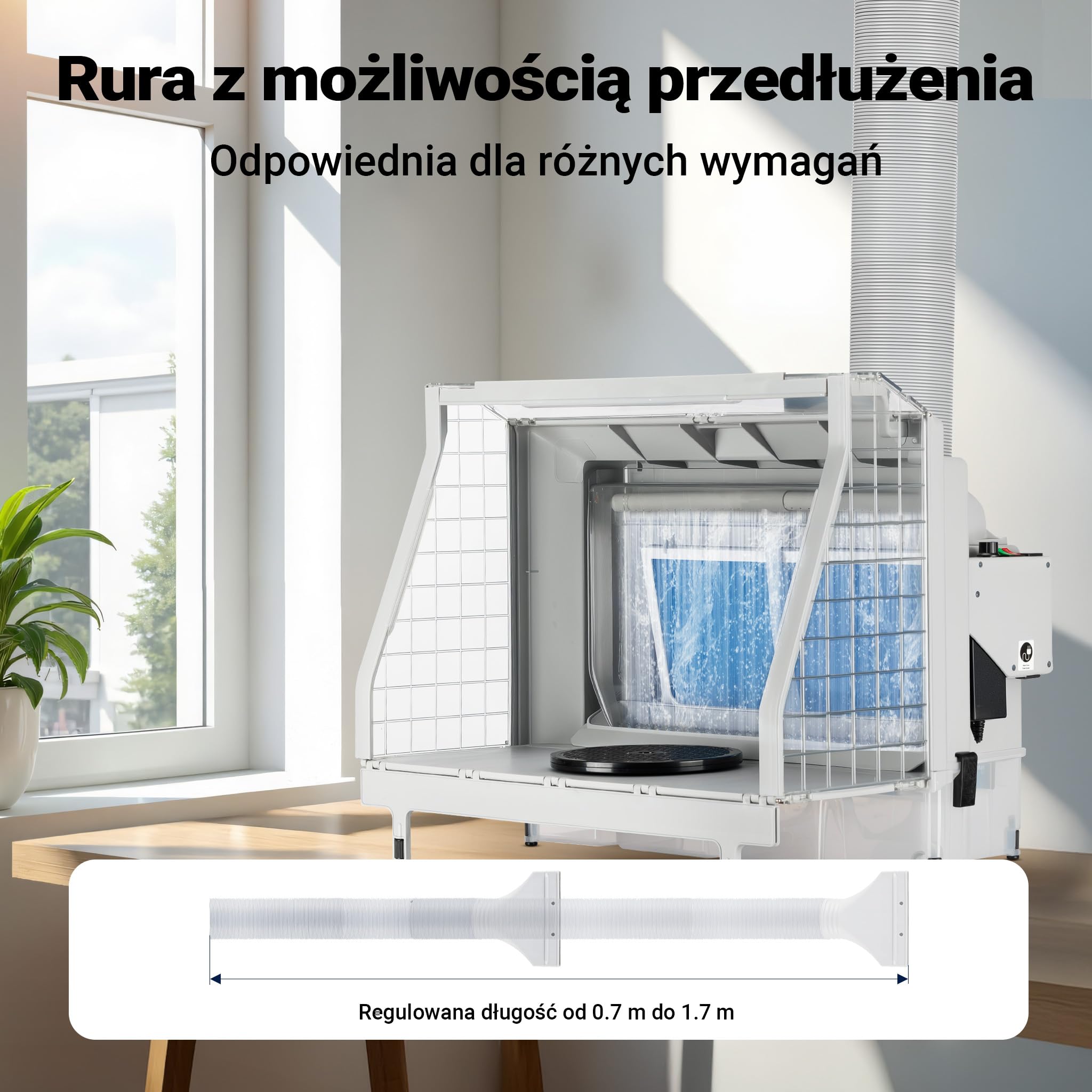 Wiltec Rura wentylacyjna do aerografu o średnicy 105 mm, wąż z regulowaną długością od 0,7 – 1,7 m rura wywiewna do kabiny lakierniczy