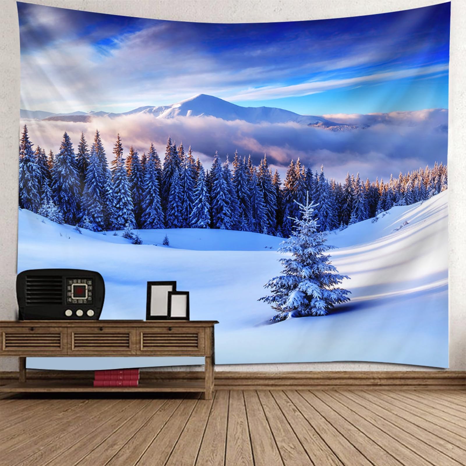 Tapiz de pared decorativo de bosque invernal para transformar el ambiente de tu dormitorio 6