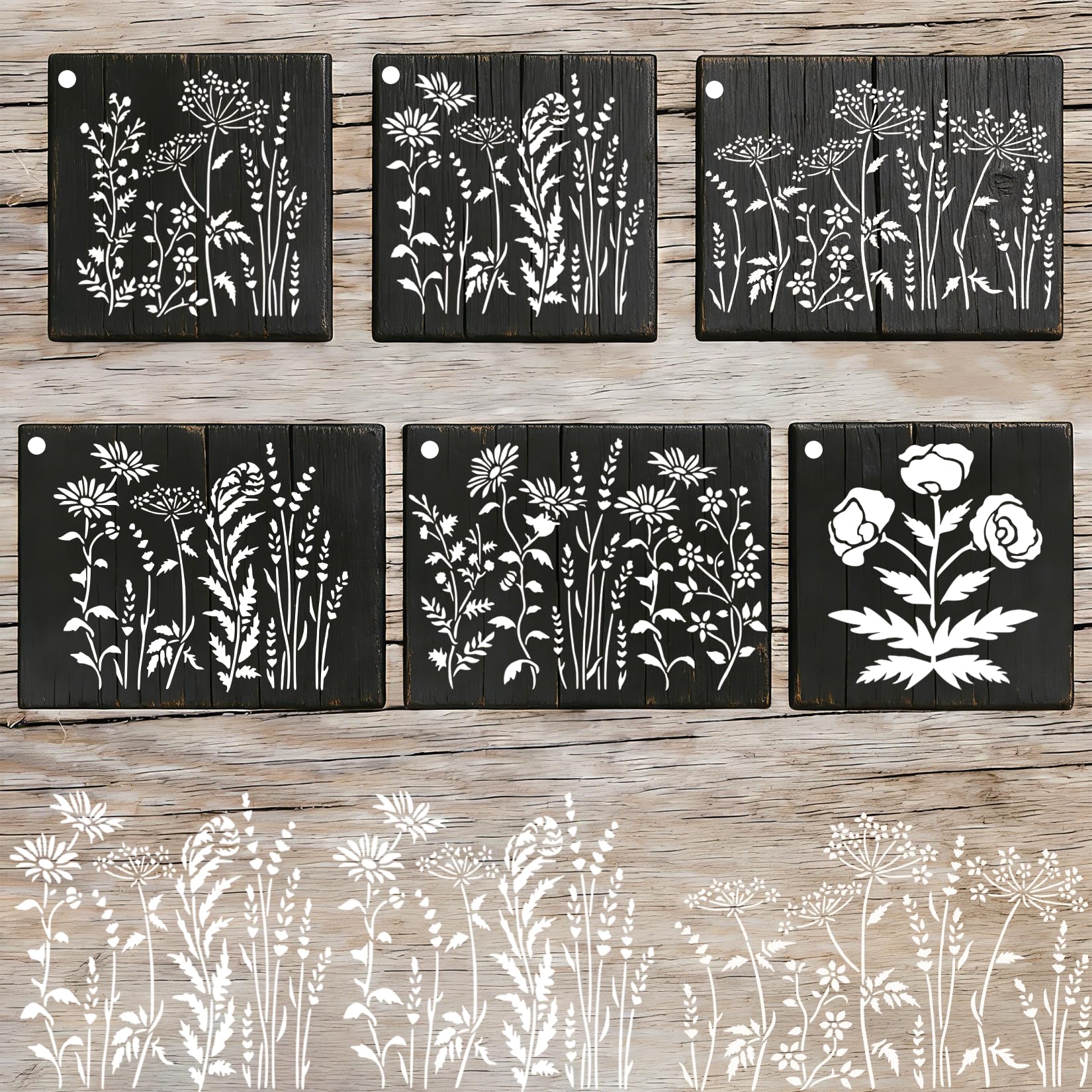 Large Flower Stencils for Painting on Wall, Wildflower Stencils for Crafts Reusable Spring Plant Floral Stencil Templates for Garden Walls Fence Floor Furniture Shirts Canvas (flower6)
