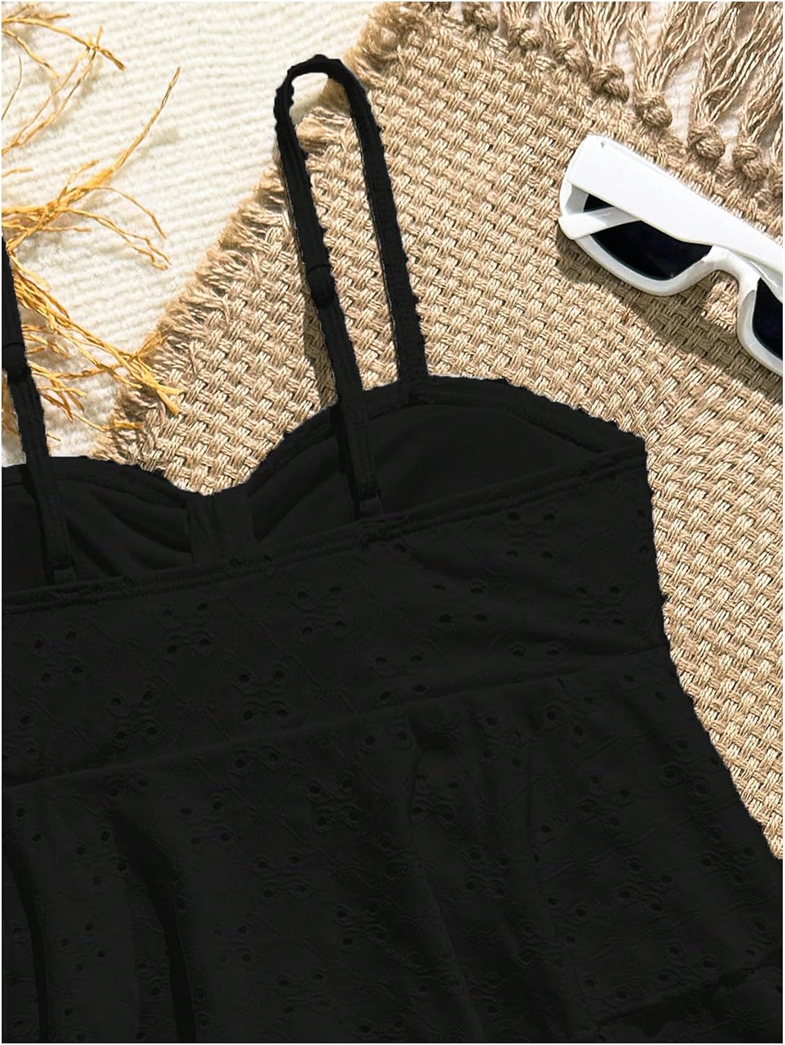 SHENHE Girl's Ruffle Tankini Swimsuits 2 Piece Spaghetti Strap Layered Eyelet Bathing Suits