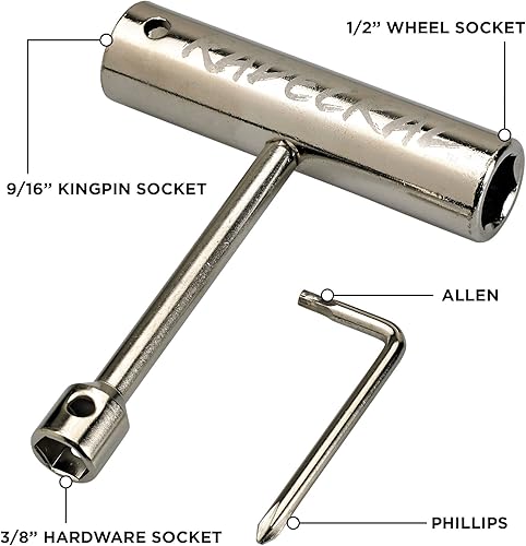 Miniatura 3 de Herramienta compacta de patinaje de bolsillo, herramienta T Tool todo en uno para patinetas, longboards, mini patinetas y cruceros, se pliega a un