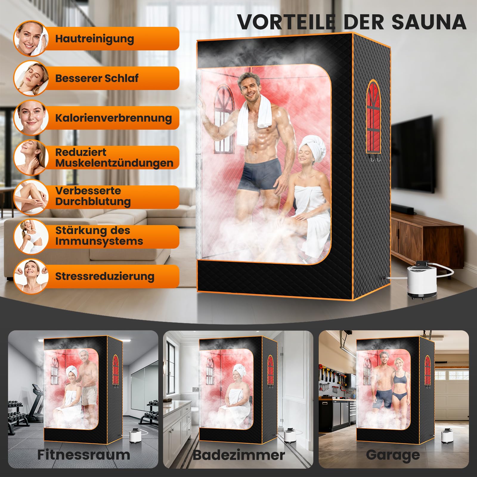 Tragbare Dampfsauna Infrarot Sauna für Zuhause, Saunabox mit 660nm Red Light Therapy, 3 Liter Dampfgenerator, Fernbedienung, Klappstuhl, Tragbare Saunazelt 120 x 90 x 180cm