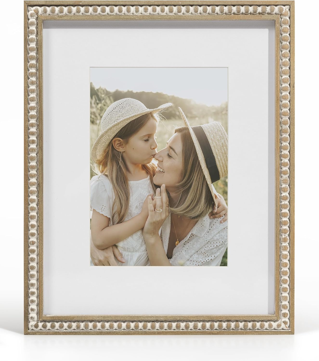 SUMGAR 8x10 Picture Frame Boho 5x7 Photo Frame with Mat Farmhouse White Wood Shabby Chic Wall Mounted Display for Birthday Wedding Friend Gifts for Christmas with Distressed Decorative Pine Beads 8x10 Old White