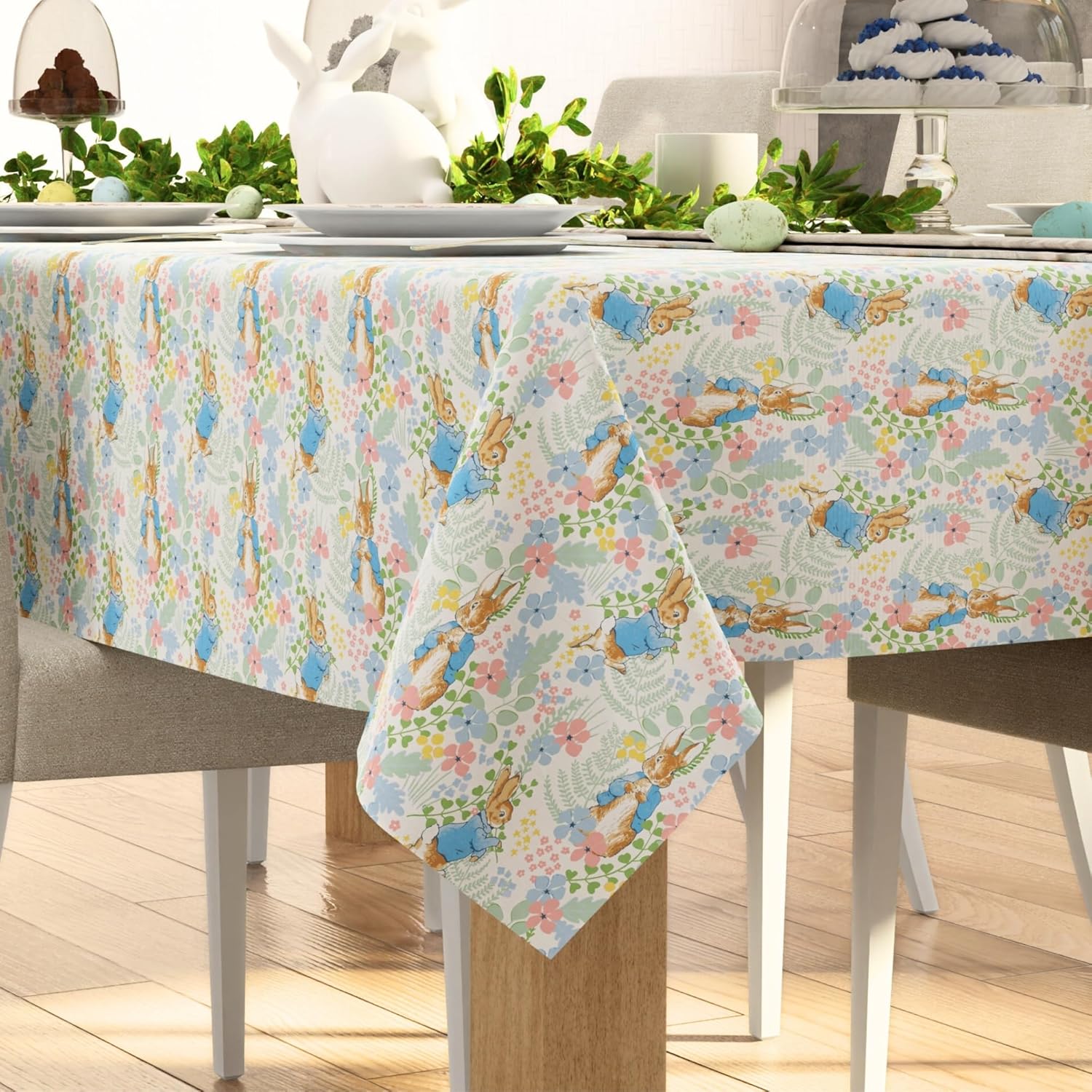 Peter Rabbit Book Woven Tablecloth 60 in x 104 in Rectangle – Large Spring Table Cover for Dining & Tea Party (100% Officially Licensed Product) by Franco Heritage