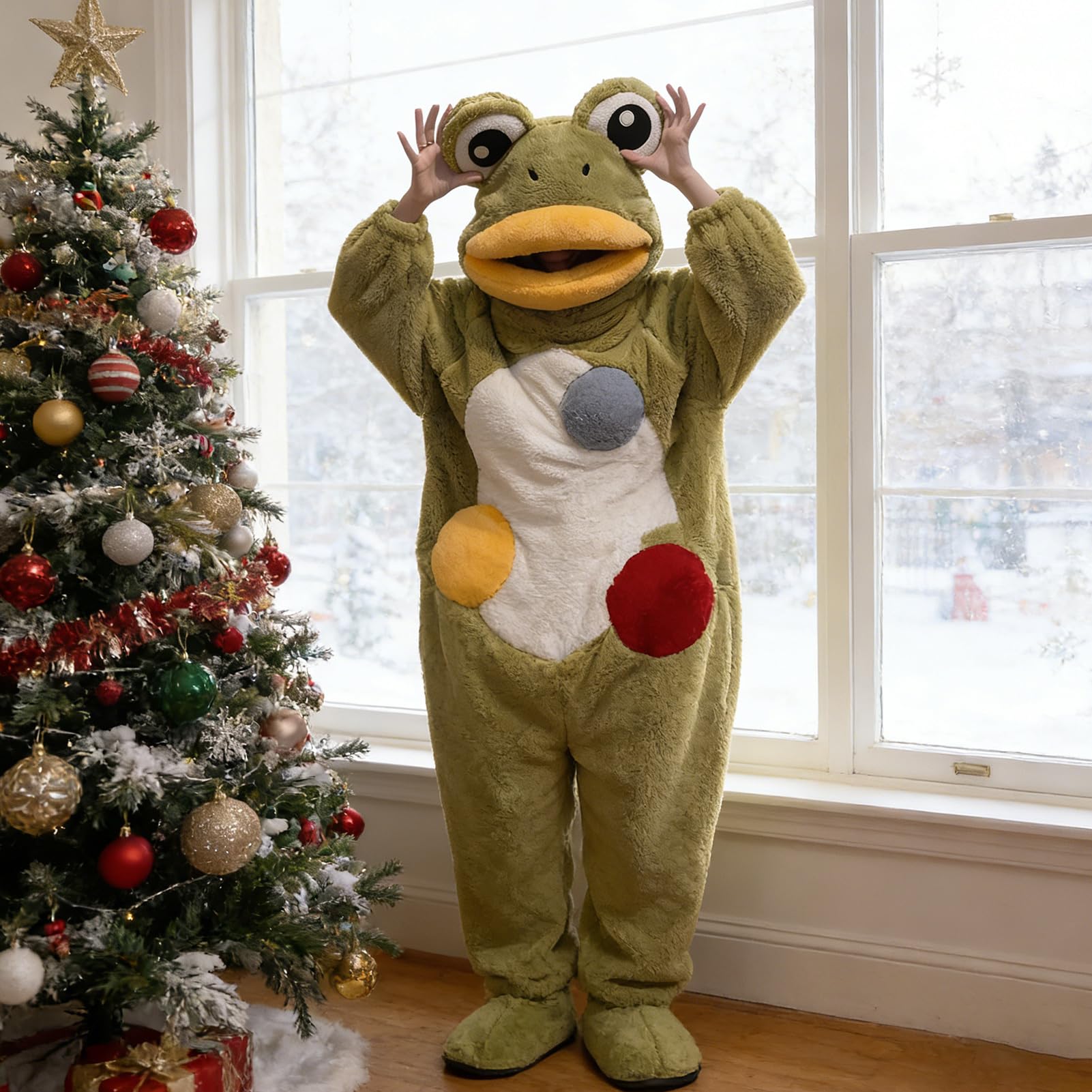 Animal Onesie - Abbigliamento da relax con cappuccio in velluto corallo, costume da pigiama in peluche rana, comodo da notte per adulti, per uomini, donne, coppie, ideale per le attività