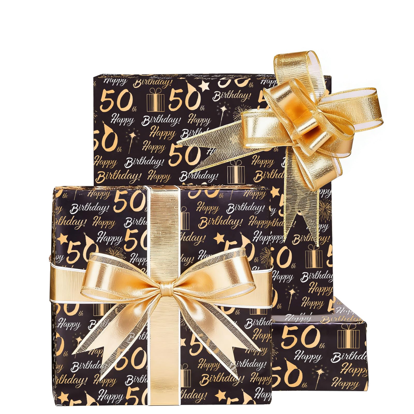 Hjvvr 50th Wrapping Paper,5sheets 50x70cm Black Gold Birthday Wrapping Paper