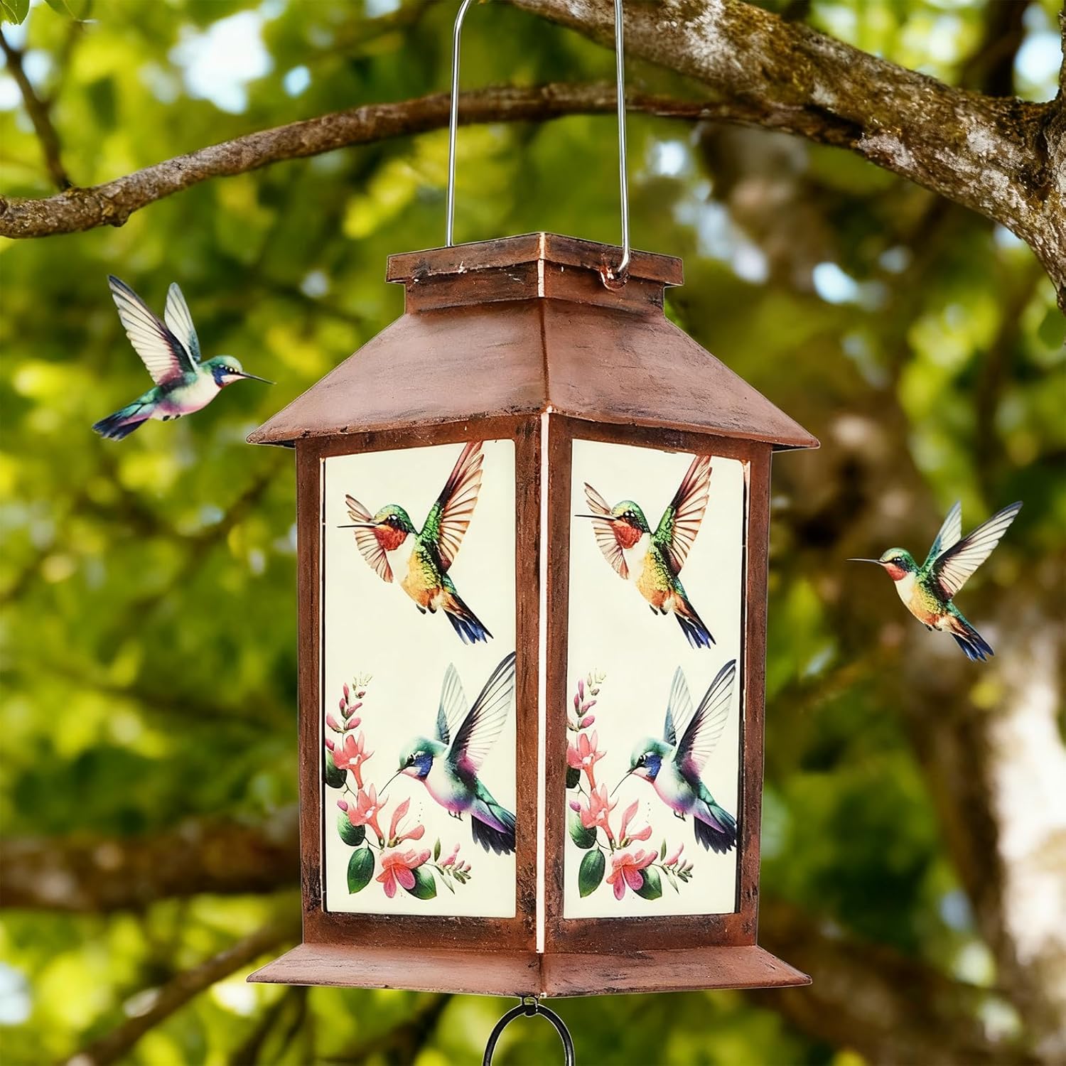 Hummingbird Outdoor Lantern House -Waterproof Hanging Solar Lanterns for Outdoor Patio, Porch, and Garden Decorfor Nature Lovers,Shaped Hummingbird with Lantern Design