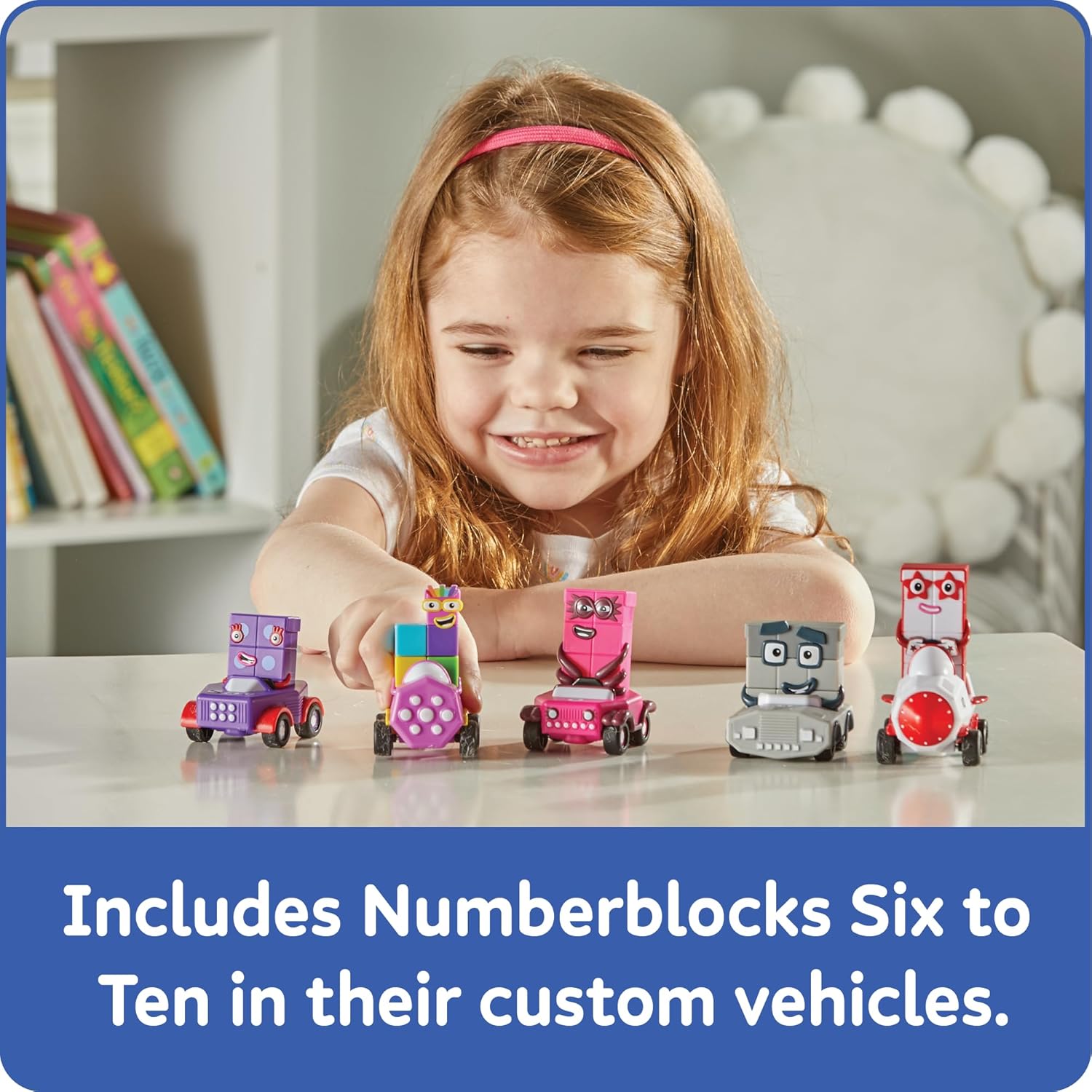 hand2mind Numberblocks Six to Ten Mini Vehicles, Race Car Toys, Preschool Math Counting Toys, Action Figure Set, Numbers for Toddlers, Small Figurines for Kids, Toddler Restaurant Activities