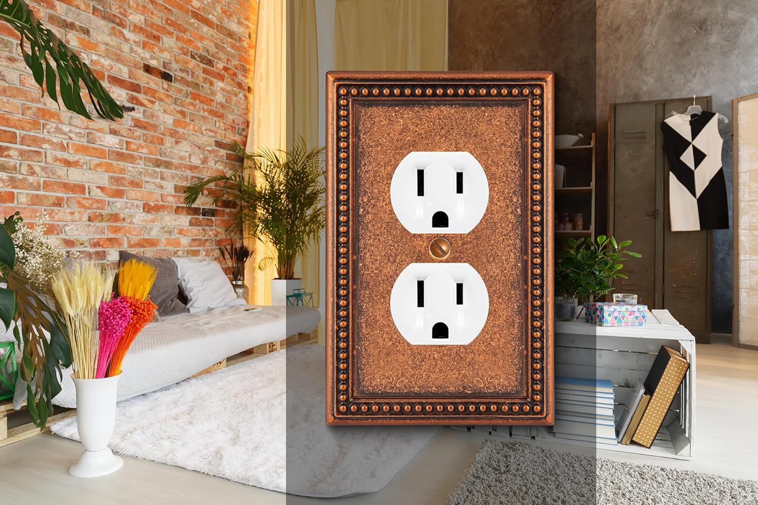 Henne Bery Raised Pearls Decorative Wall Plate Switch Plate Outlet Cover (Single Duplex 2PK, Sponged Copper)