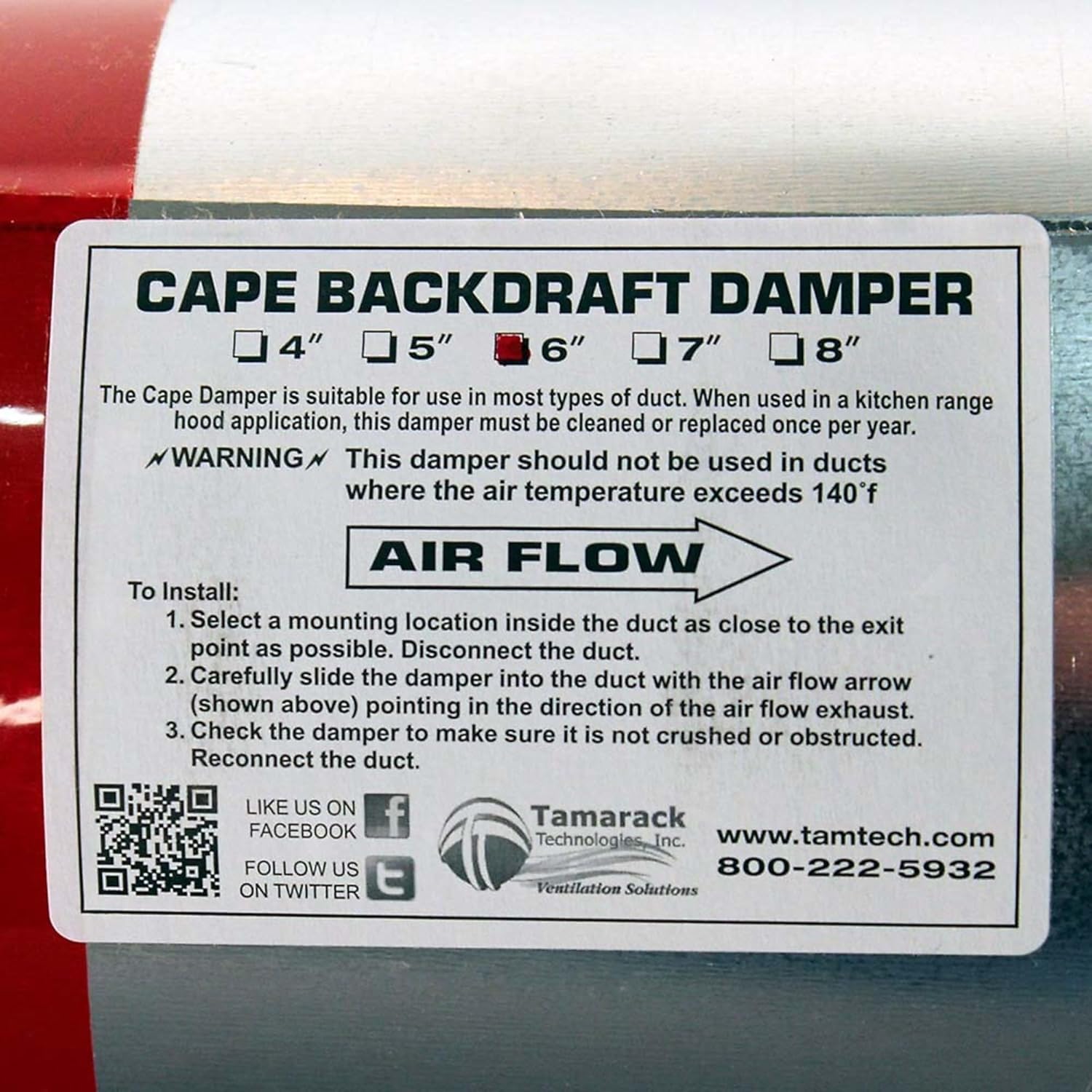 Tamarack Backdraft Damper - 6in. Diameter Model# TTI-CBD6