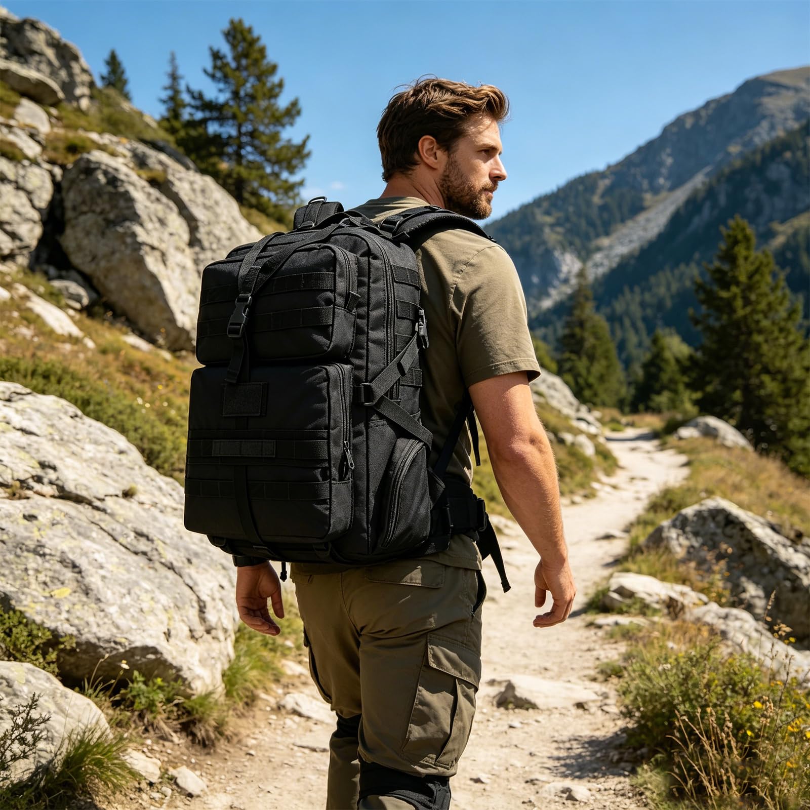 35L tattico militare zaino, Grande Esercito Assault Pack Molle Zaini Borsa per gli uomini, 3 giorni Pack Bug Out Bag Campeggio Trekking Zaino per la corsa esterna Arrampicata, Nero