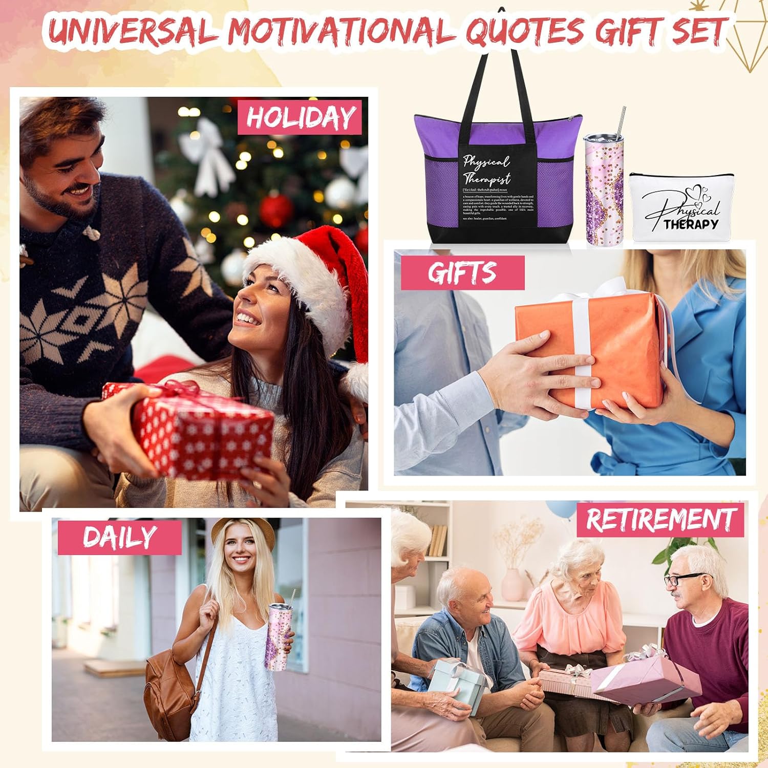 Patelai 3 Pcs Physical Therapist Appreciation Gift Set 20 oz Stainless Steel Tumbler with Straw Brush Canvas Cosmetic Bag Tote Bag for Staff Colleagues World Physical Therapist Day(Purple) - Image 6