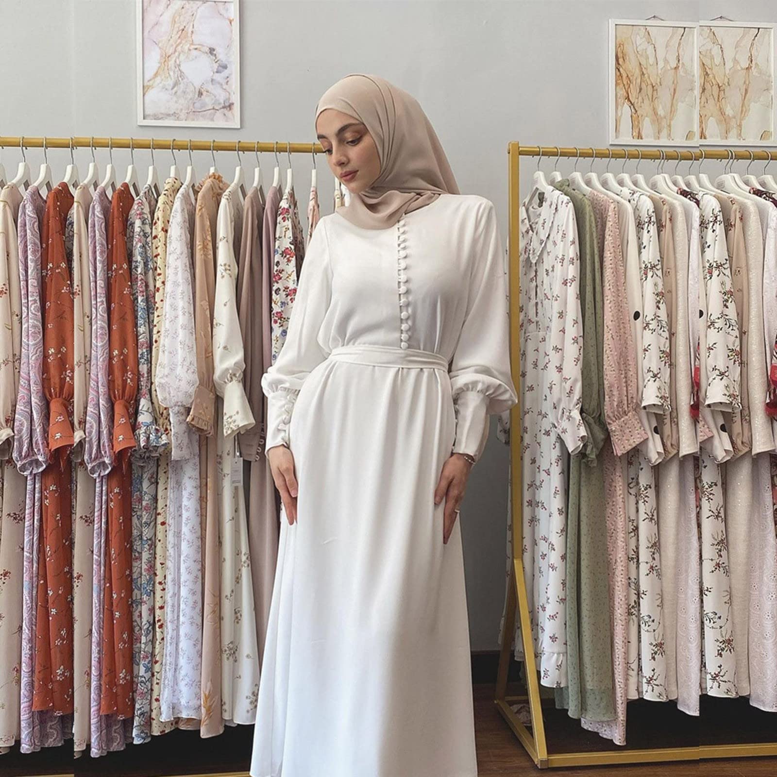 Ropa Musulmana Ramadán para Mujer Manga Larga Suelto Islamic Abaya Kaftan Largo Burqa Mujer Turquía Musulmana Trajes para Eid Ramadán Vestido De Oración con Rosario