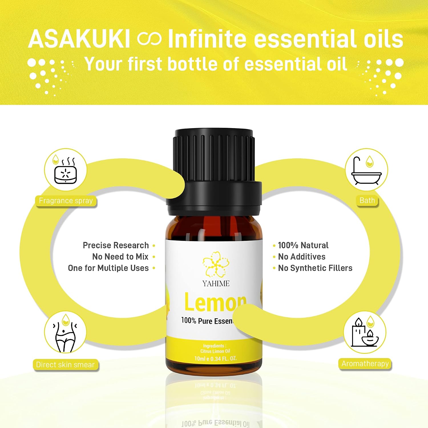 ASAKUKI Lemon Essential Oils for Diffusers, Home, Candle&Soap Making-100% Natural Aromatherapy Oil with Sweet Perfume-10ml(1/3 oz)