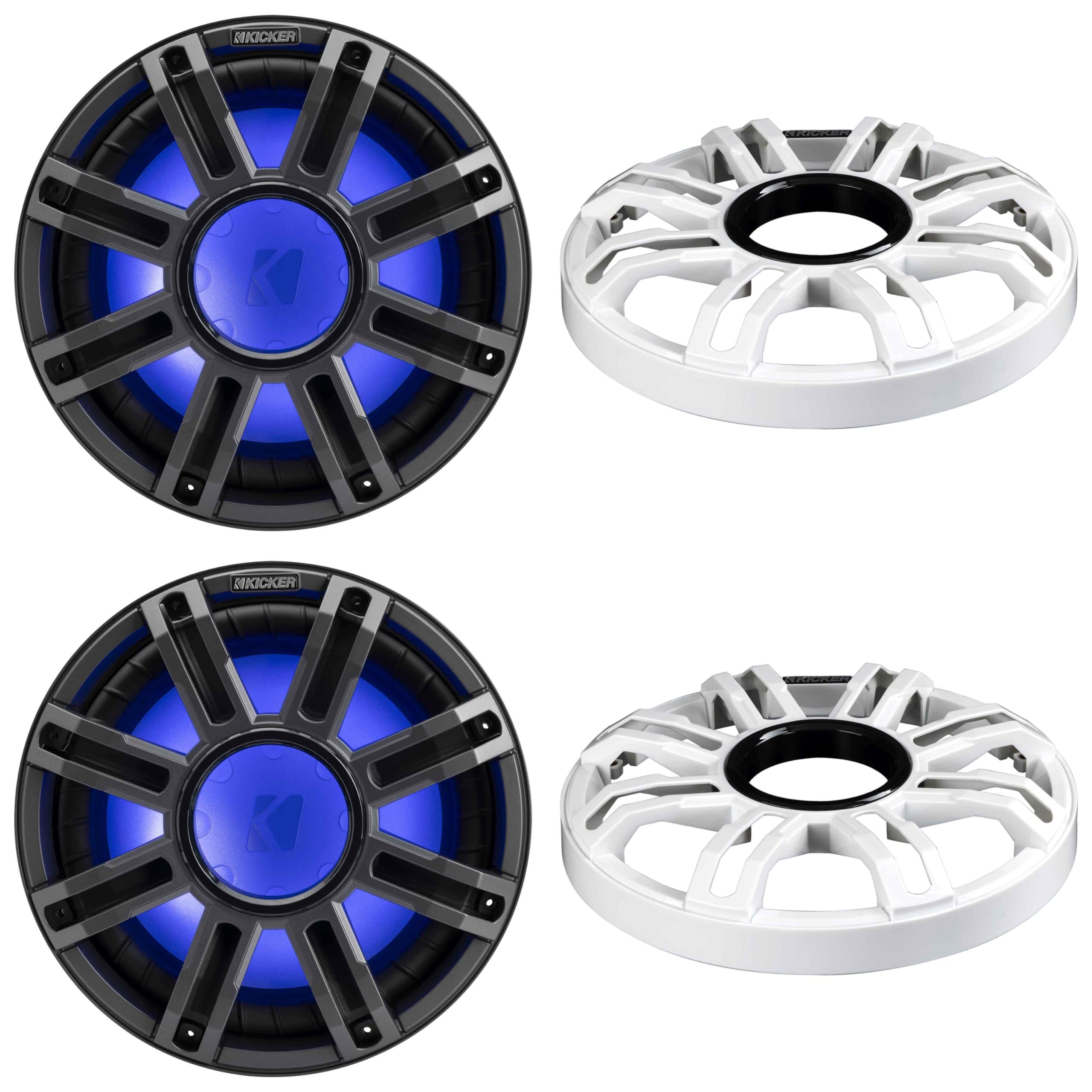 Kicker (2) 51MWF124 - MWF 12-Inch Premium Marine Subwoofer (Free-air) 4-ohm and 51MWG12W White Grill Bundle