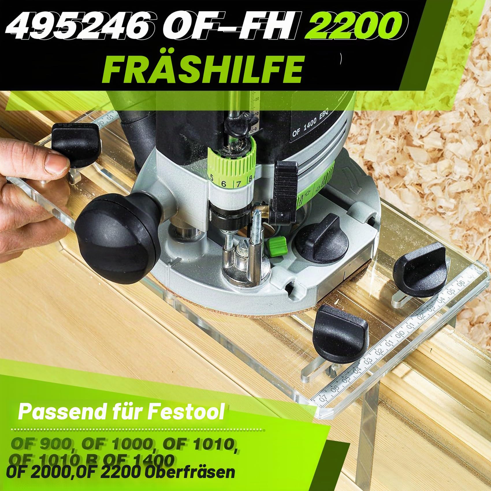 495246 für festool Plexiglas-Schablone, Fräshilfe, passend für Festool von 900, 1000, 1010, 1010 R, OF1400, von 2000, von 2200 Fräsen, Grabschablone, Kantenfräsen