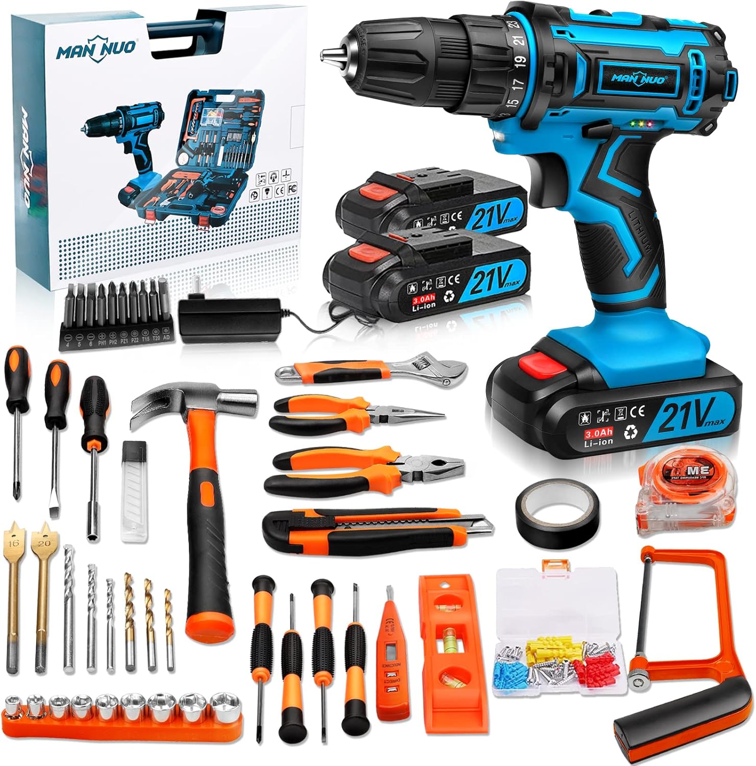 Cordless Drill Power Set, 21V Cordless Drill Set with