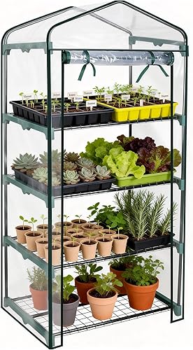 Worth Garden Mini Invernadero de 4 Niveles - 63'' Alto x 27'' Largo x 19'' Ancho - Estantes de Jardinería Portátiles Resistentes con Cubierta de PVC