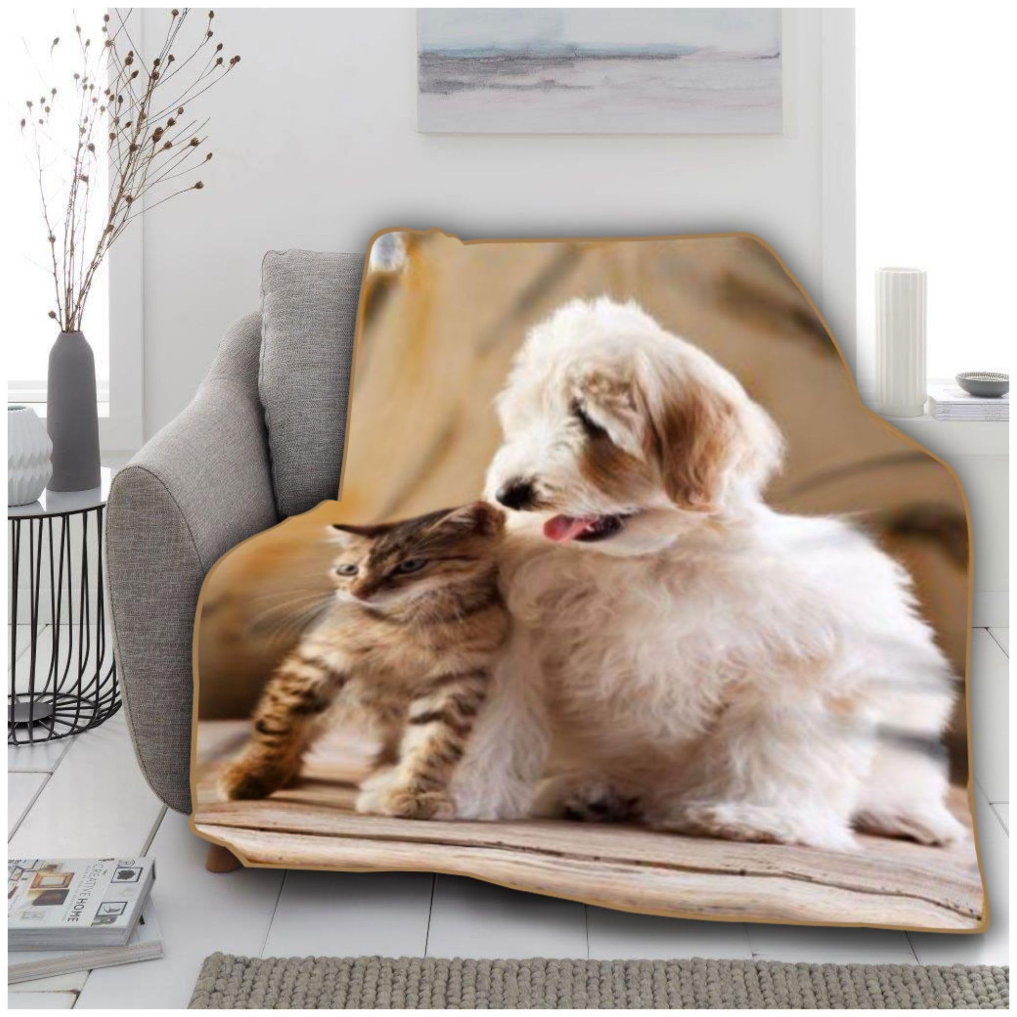 VELVETIO Premium 3D Cat & Dog Throw, Super Soft Warm Fleece Animal Print Blankets, Extra Large Cuddly & Snuggle Blanket For Sofa Couch, 200 x 240cm