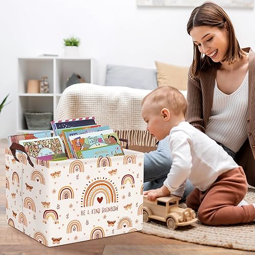 Miniatura 3 de Clastyle Cesta de juguete de arco iris bohemio rectangular mariposa flor rosa niña cesta decoración ropa cuarto cuarto cesta bebé regalo libro