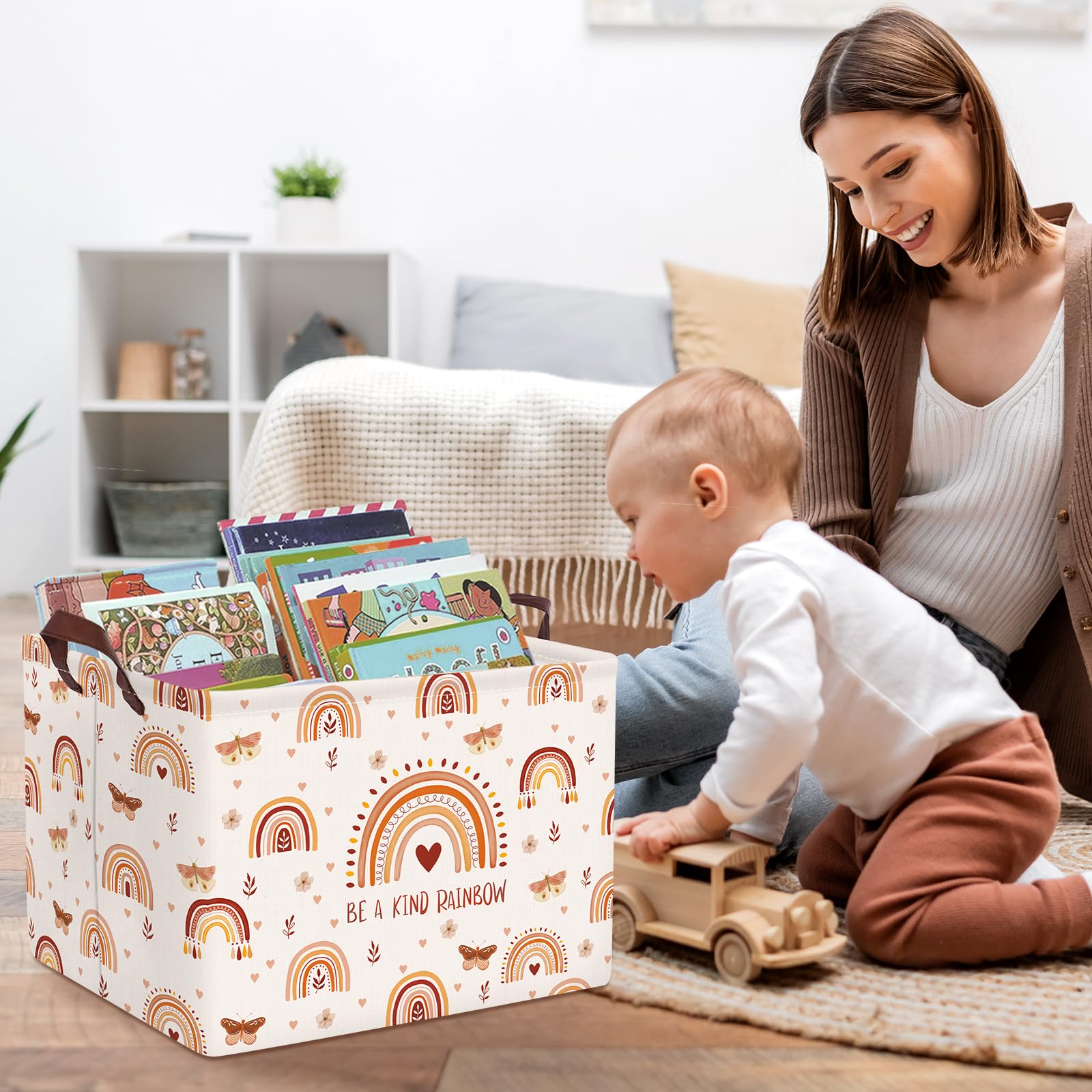 Clastyle Cajas de Almacenaje Rosa Cubo Arco Iris Mariposa Flores Boho Cesta para Guardar Ropa Juguetes Libro Rectangular para Habitación Infantil, 36L