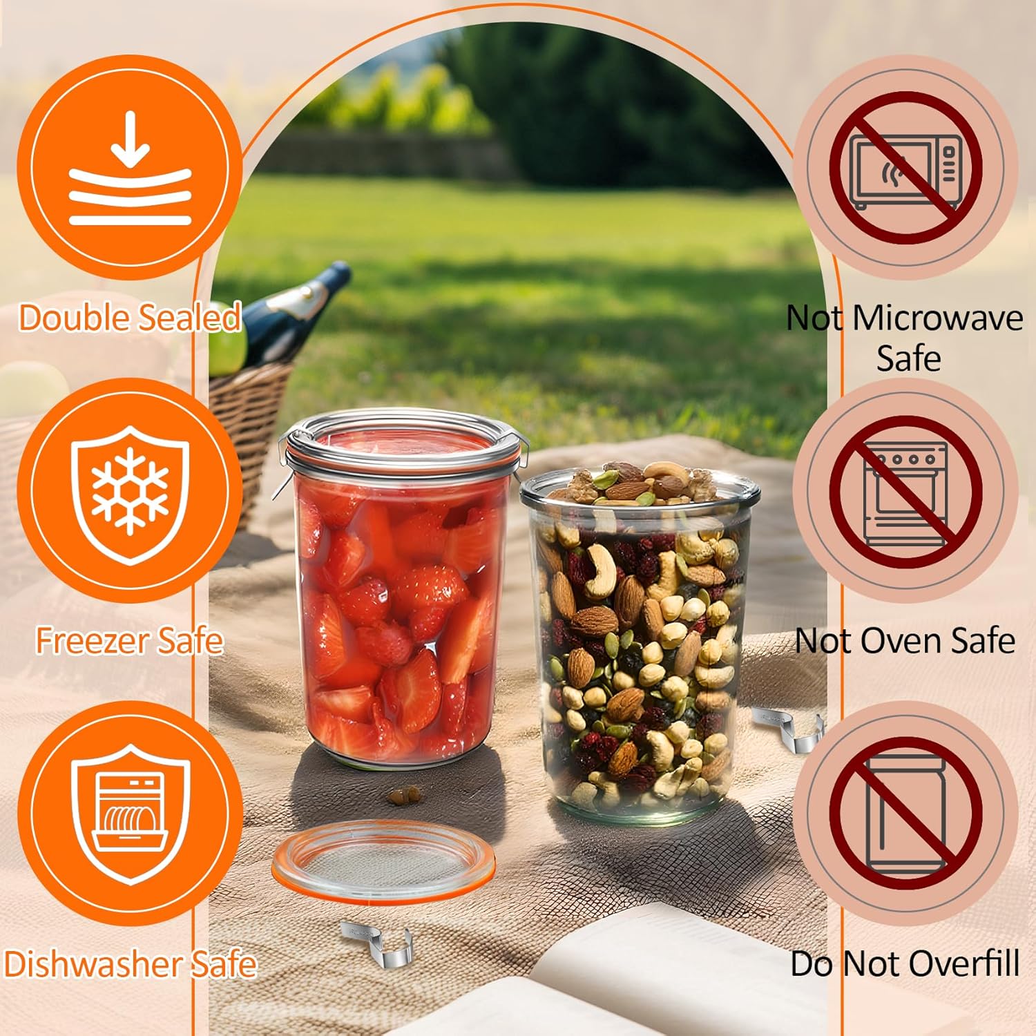 Canning Jars 27 oz of 2,850ml Replace For Weck Canning 743, Replace For Weck 3/4 Liter Jar, 2pcs Glass Jars, Canning Jars For Sourdough, Mold Jar - Sourdough Starter With Wide Mouth - Image 4