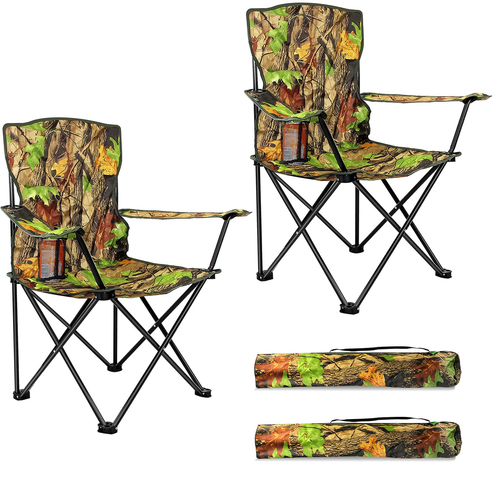 Crystals Set of 2 Folding Camping Chair Heavy Duty Structure, Waterproof & Foldable with Cup Holder & Side Pockets, Ideal for Garden, Fishing, Picnic, Camping & Travel Comfort