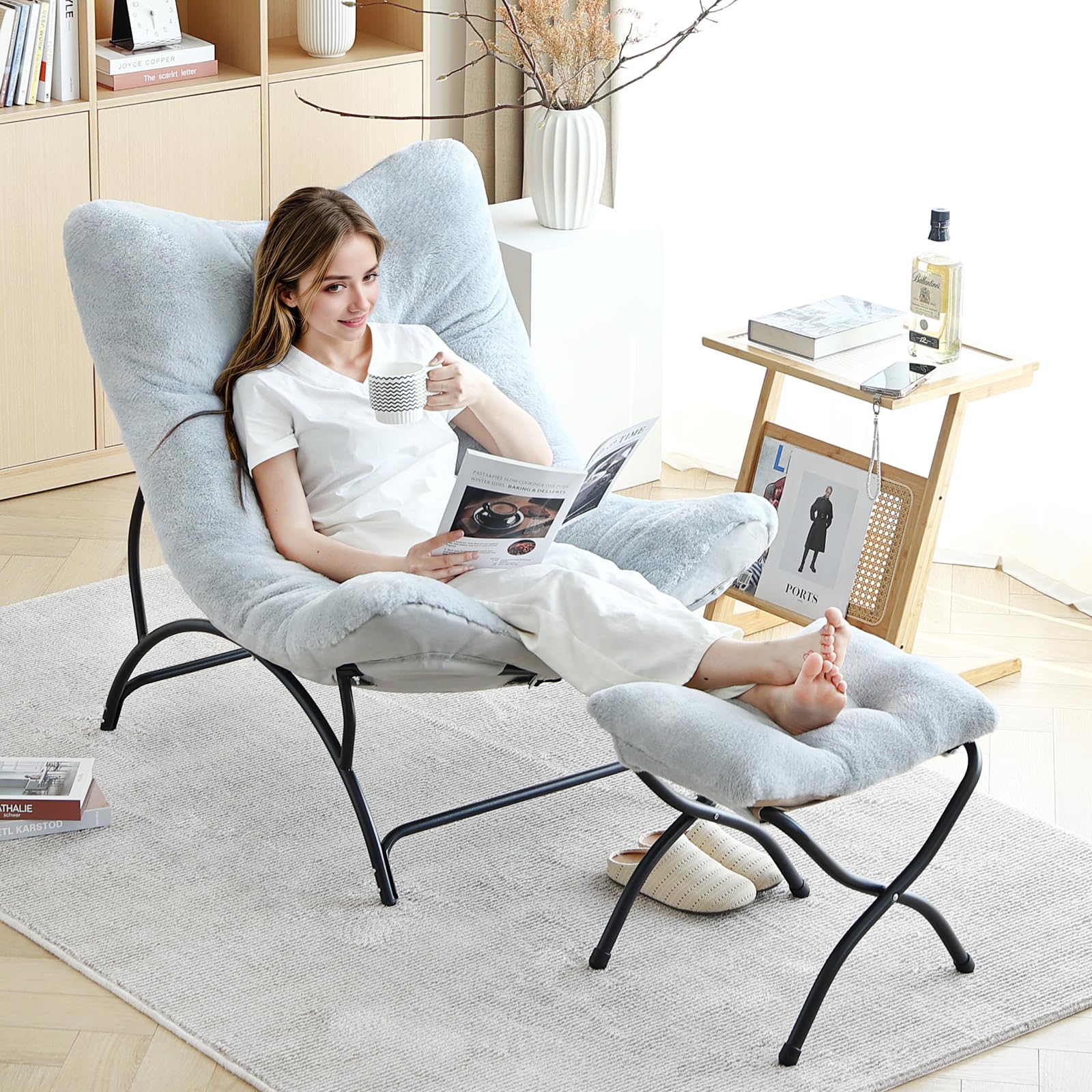 Living Room Chairs Lazy Chair With Folding Ottoman, Accent Chair