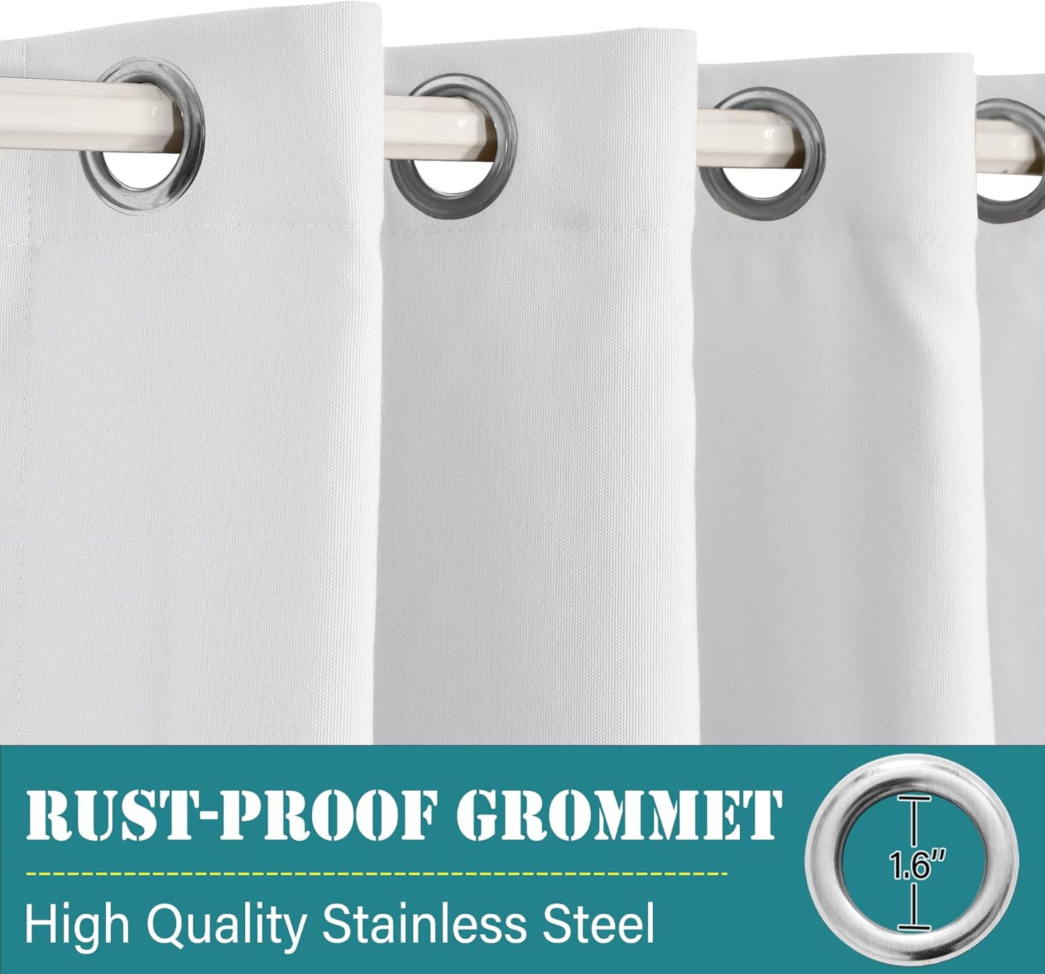 Fcosie Outdoor Canvas Curtains for Patio Waterproof, 52" W x 102" L, Rustproof Grommet Top Curtains for Gazebo/Pavilion/Porch/Yard/Cabin, Privacy Drapery Panels Sun Blocking Drapes (White, 1 Panel)