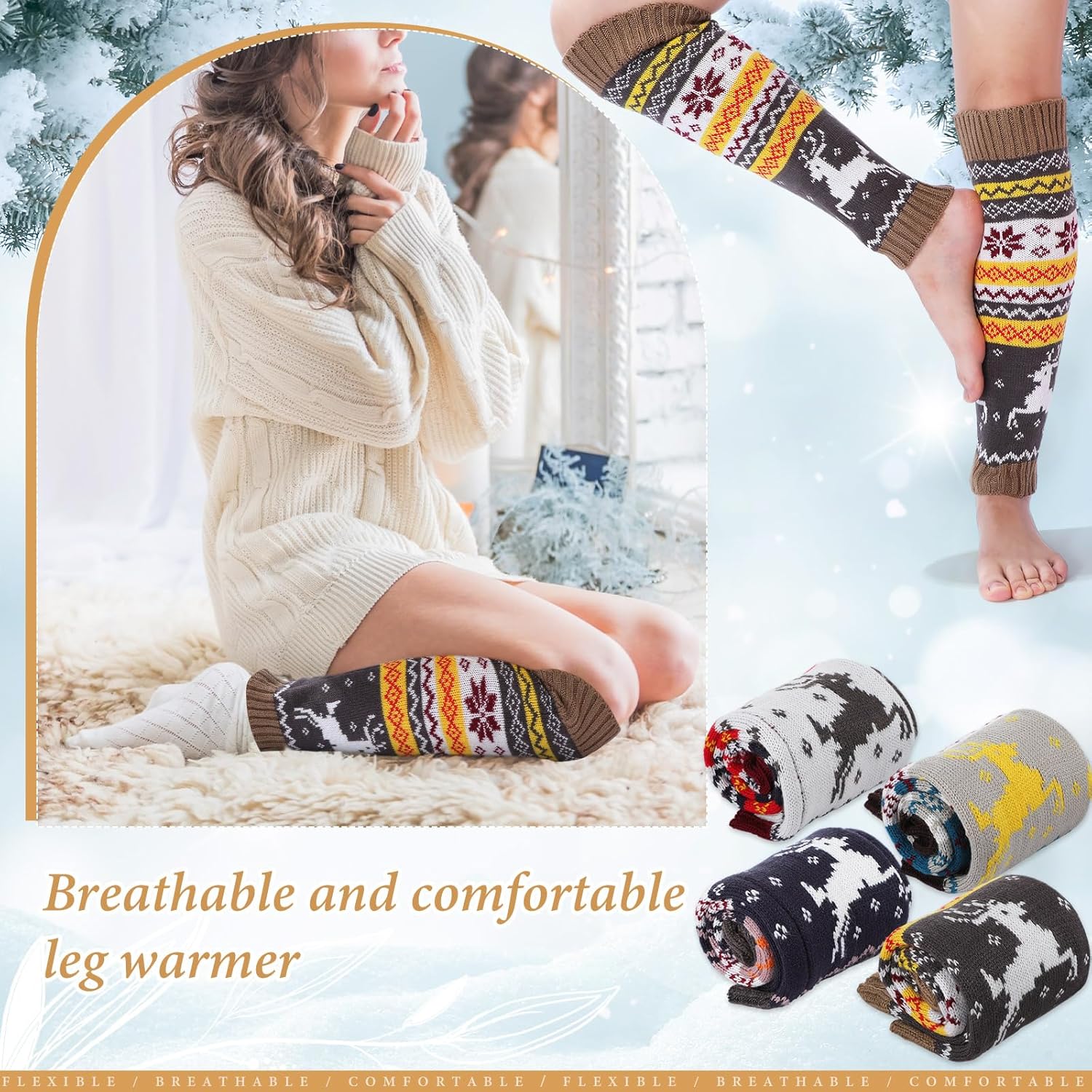 Syhood 4 Pairs Cable Knit Leg Warmers Women Winter Knitted Crochet Knee Boot Stockings Cuffs Long Legging Socks(Gray, Wine Red, Coffee, Khaki,Deer) - Image 7